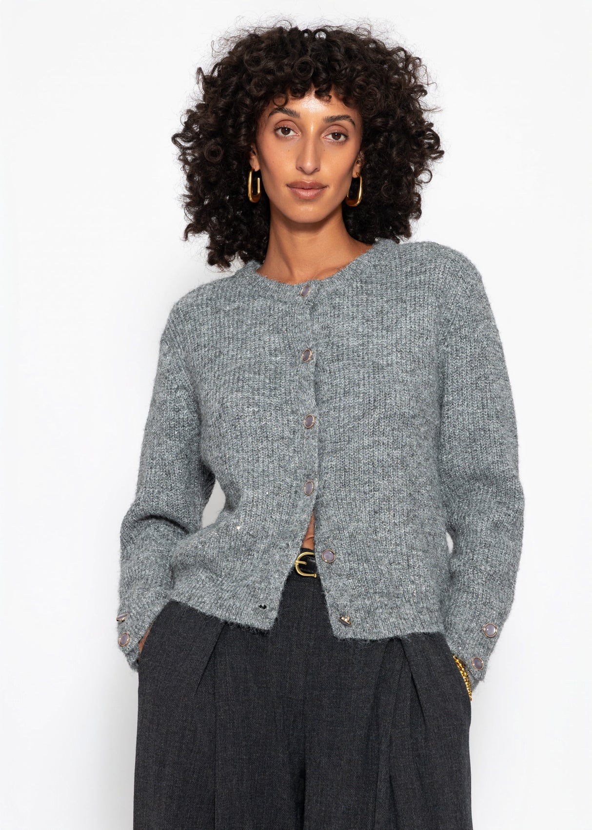 Cardigan mit Pailletten und Lurex - grau