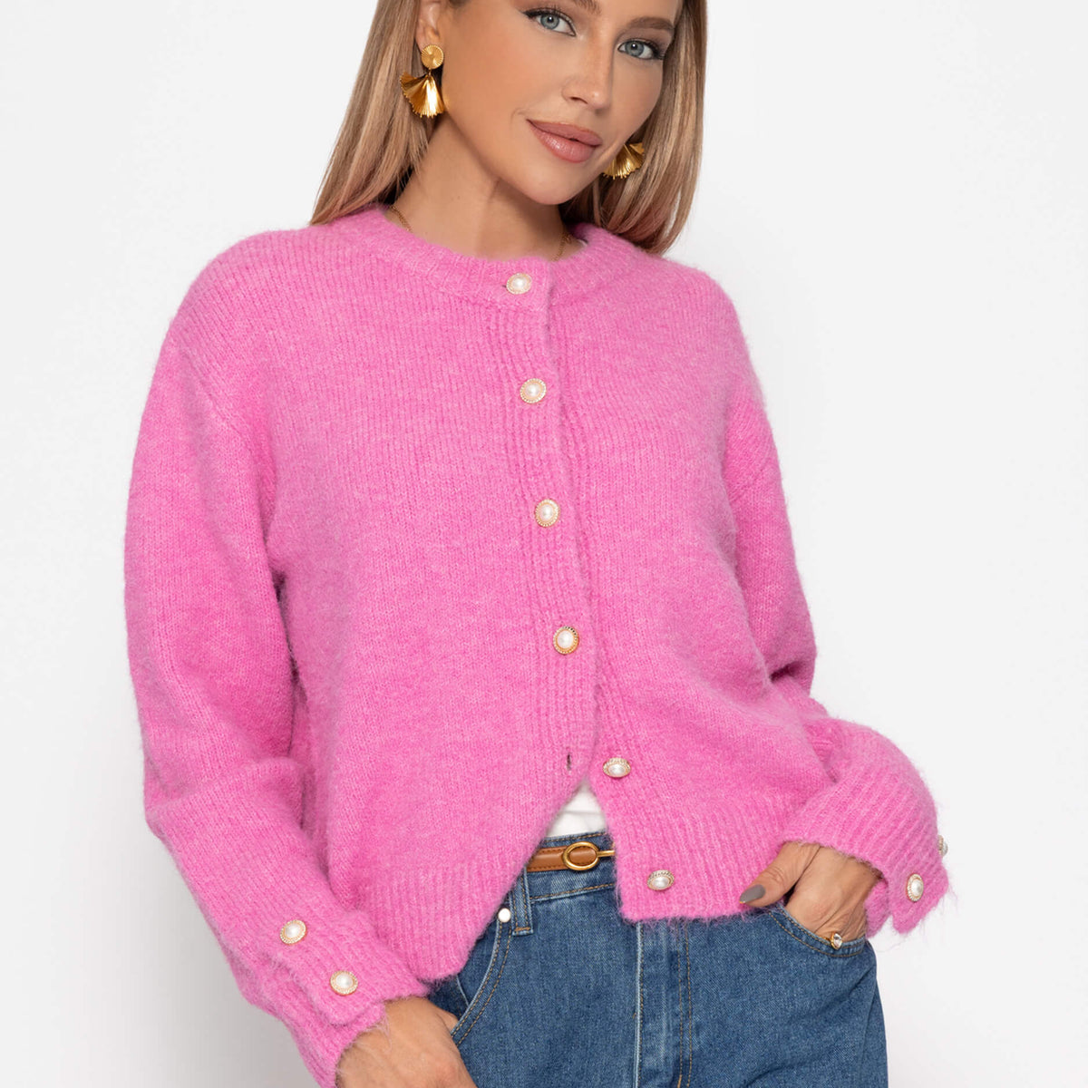 pullover cardigan mit perlen
