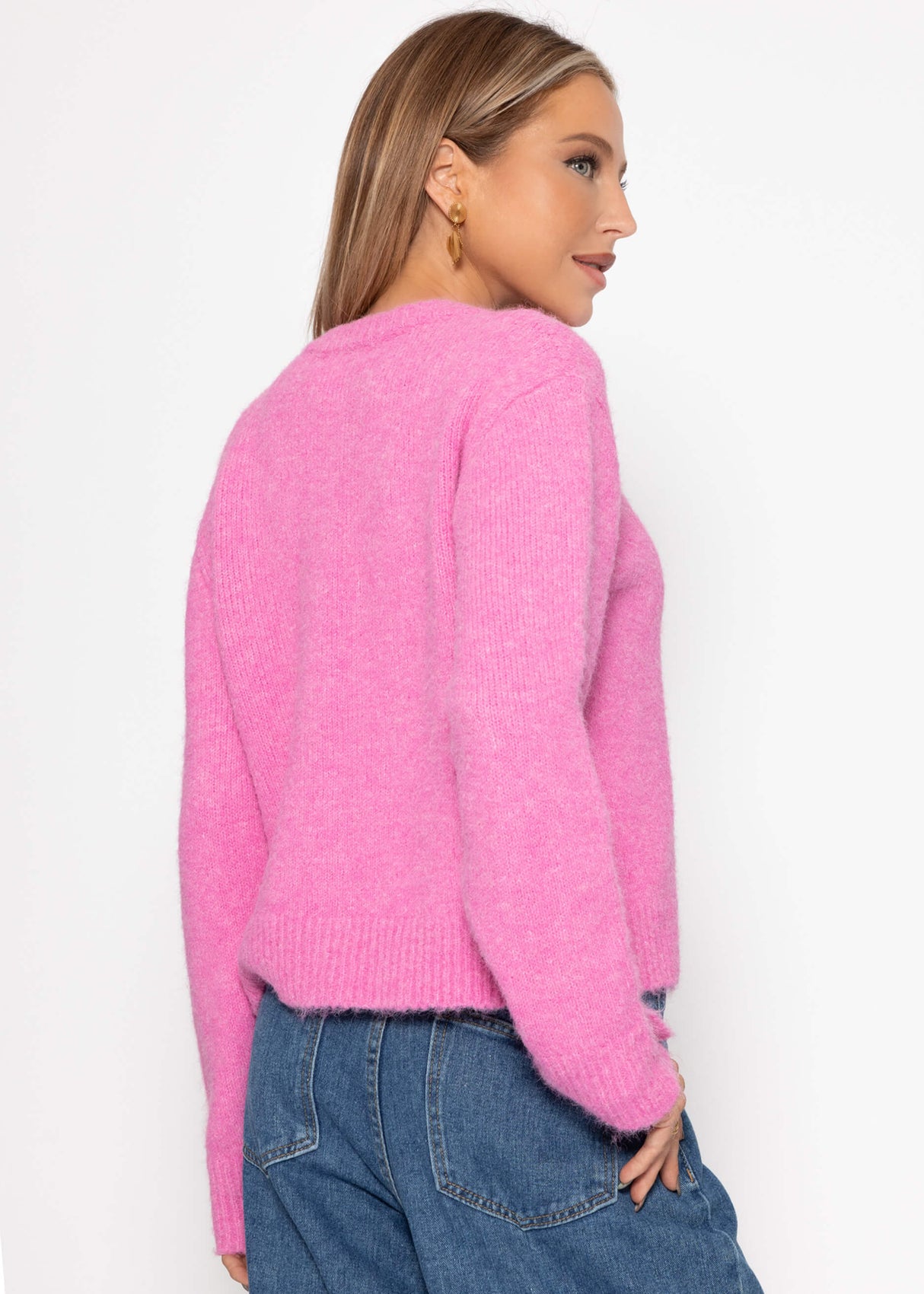 Cardigan mit Perlenknöpfen - pink