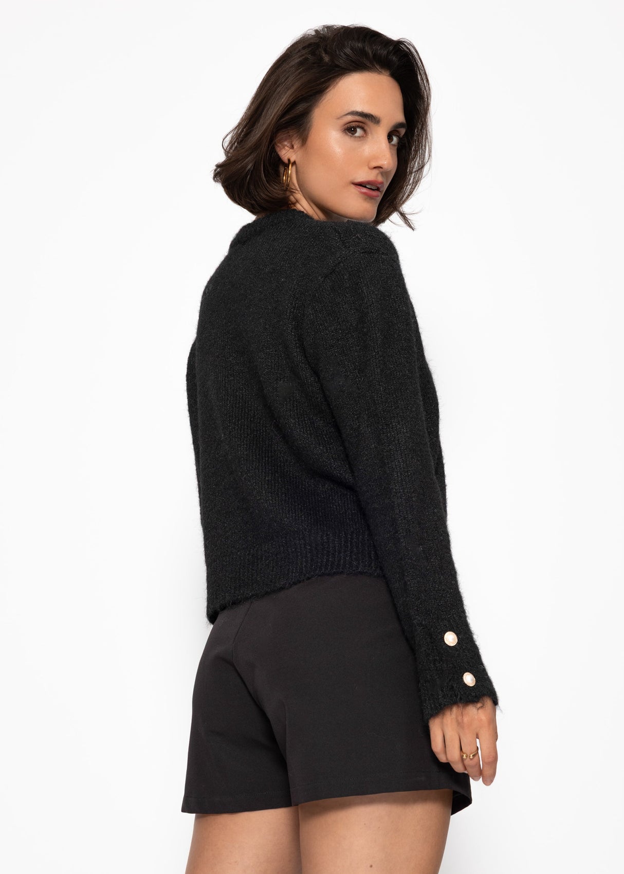 Cardigan with pearl buttons - black