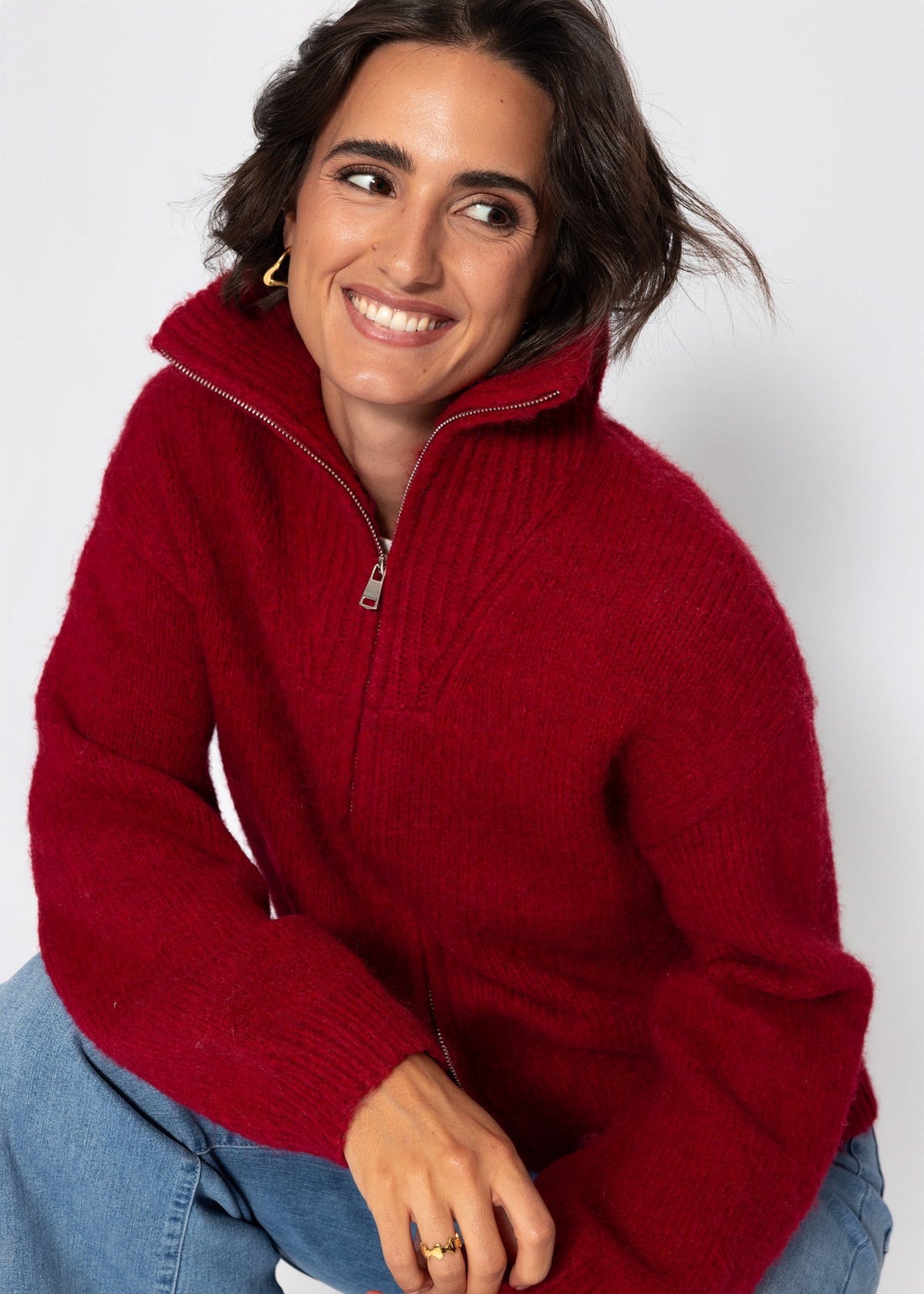 Cardigan with zipper - dark red