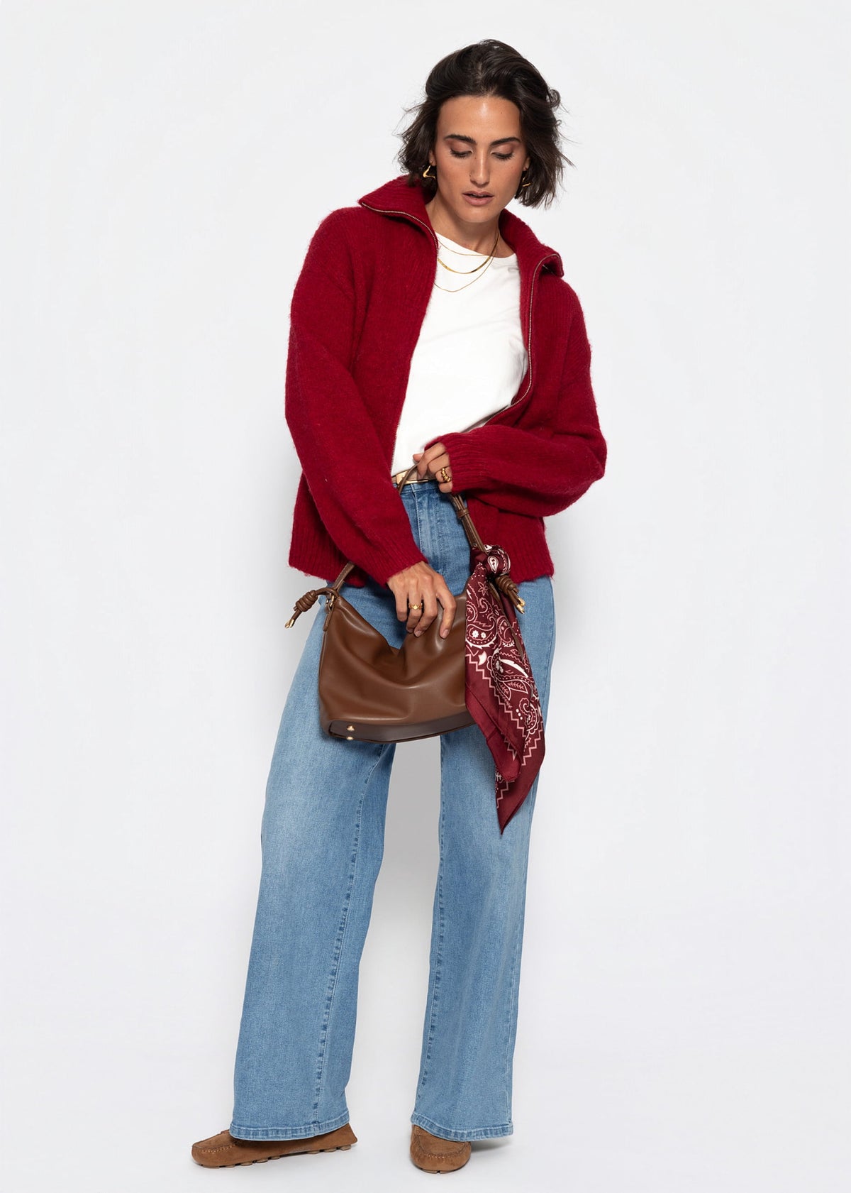Cardigan with zipper - dark red