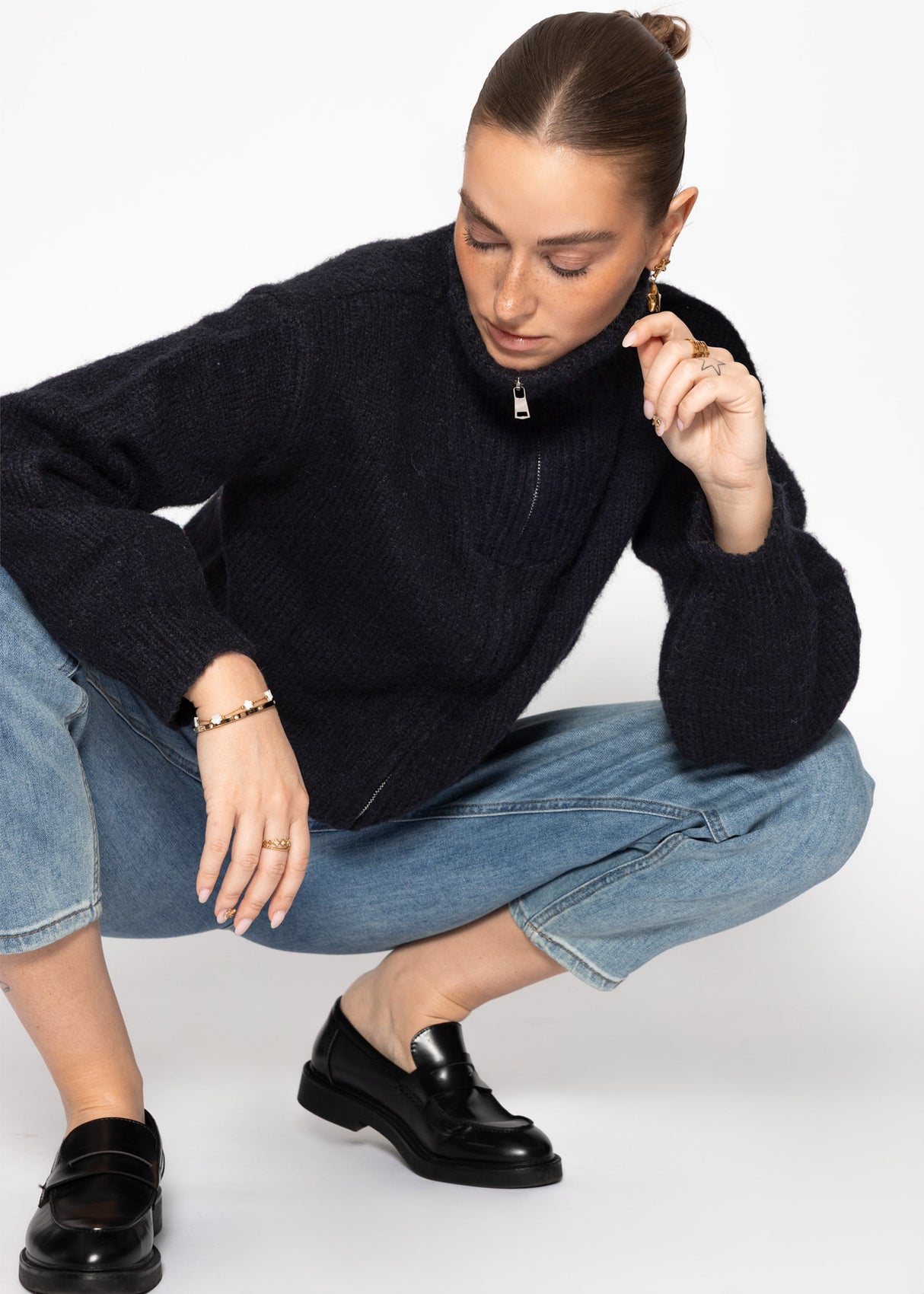 Cardigan with zipper - black