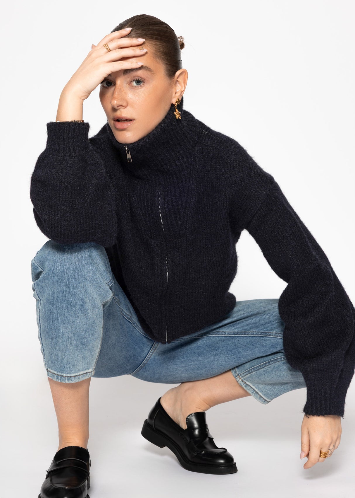 Cardigan with zipper - black