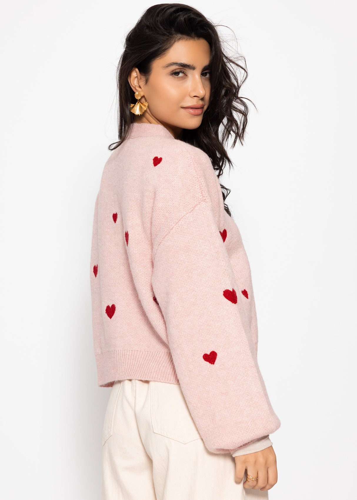 Cardigan with red heart - pink