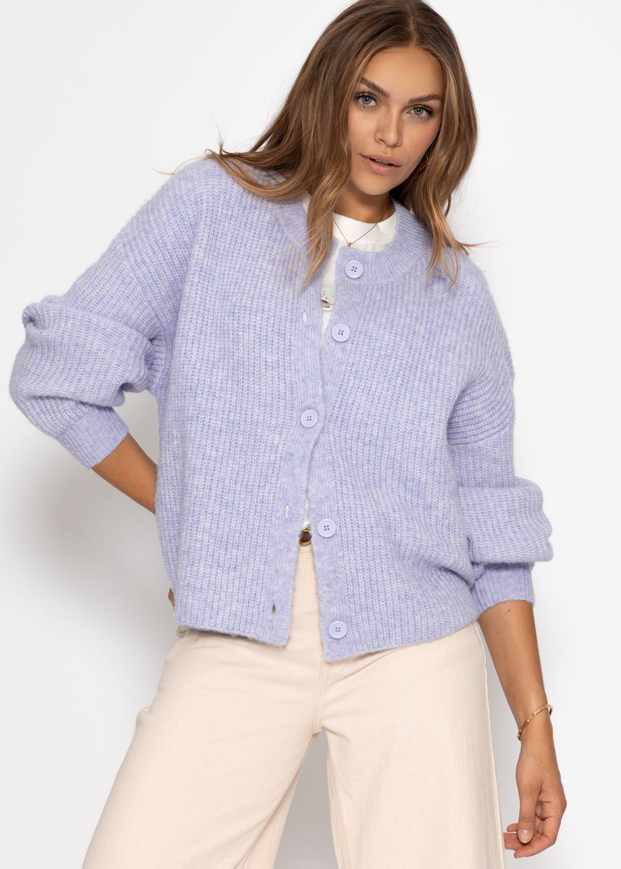 Cardigan mit Rundhalsausschnitt - flieder