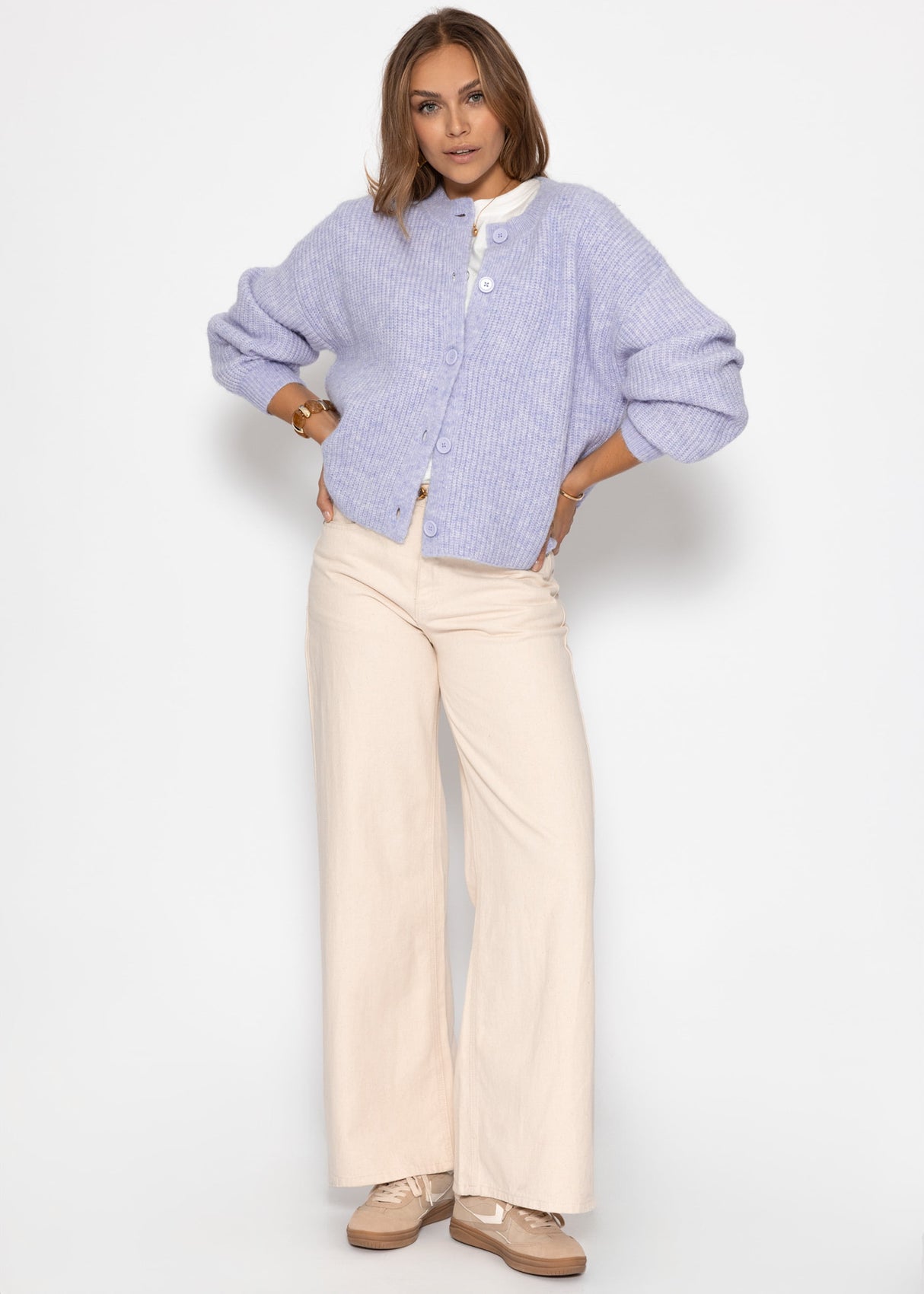 Cardigan mit Rundhalsausschnitt - flieder