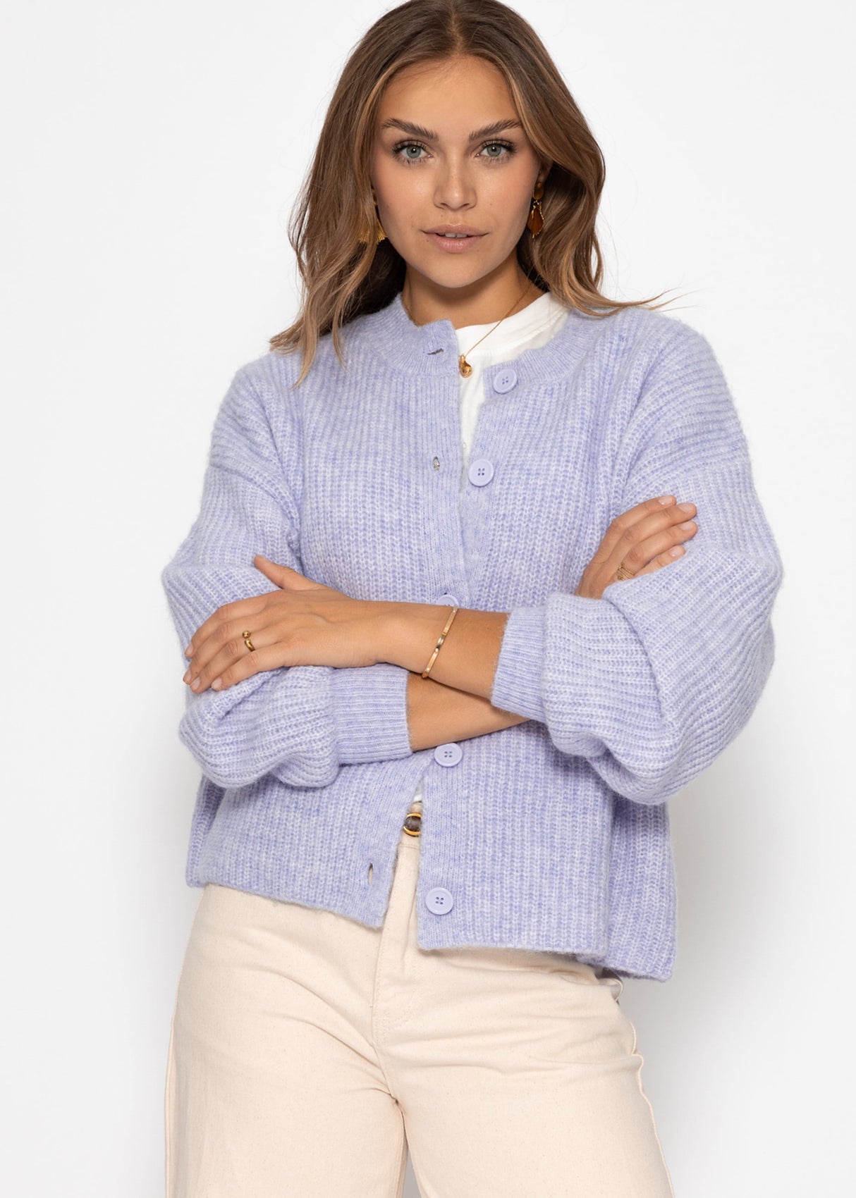 Cardigan mit Rundhalsausschnitt - flieder