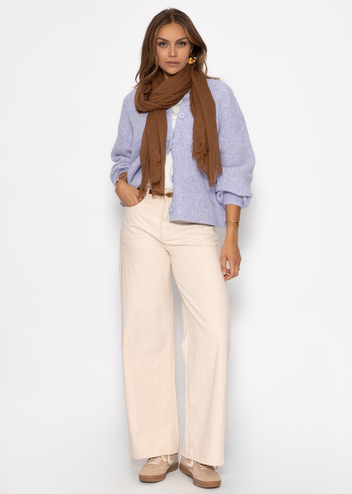 Cardigan mit Rundhalsausschnitt - flieder