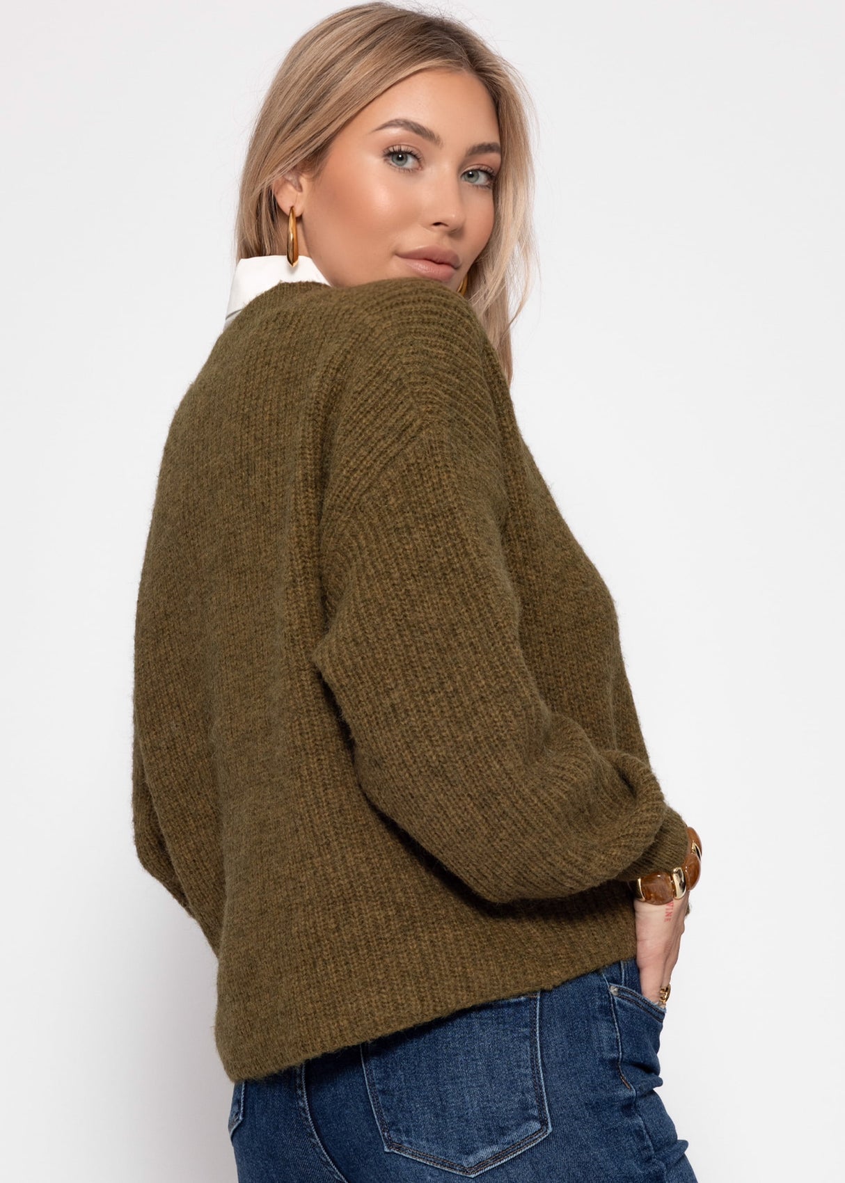 Cardigan mit Rundhalsausschnitt - khaki