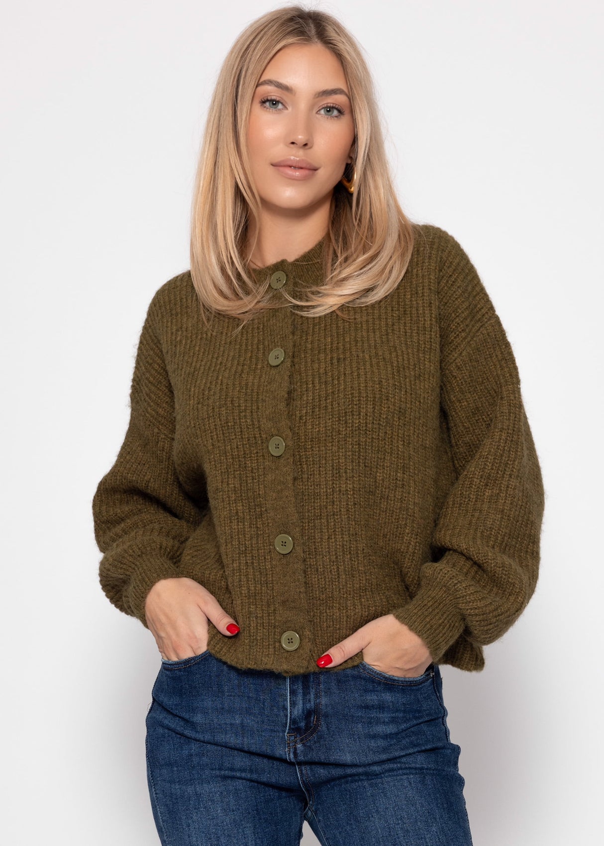 Cardigan mit Rundhalsausschnitt - khaki