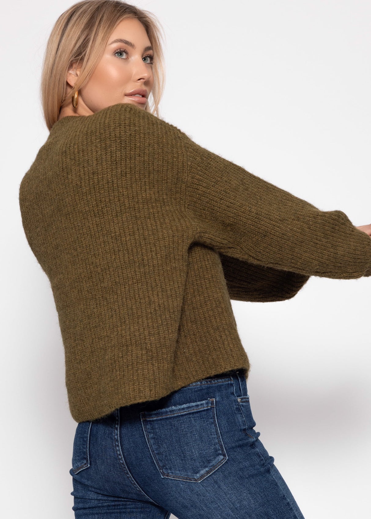 Cardigan mit Rundhalsausschnitt - khaki