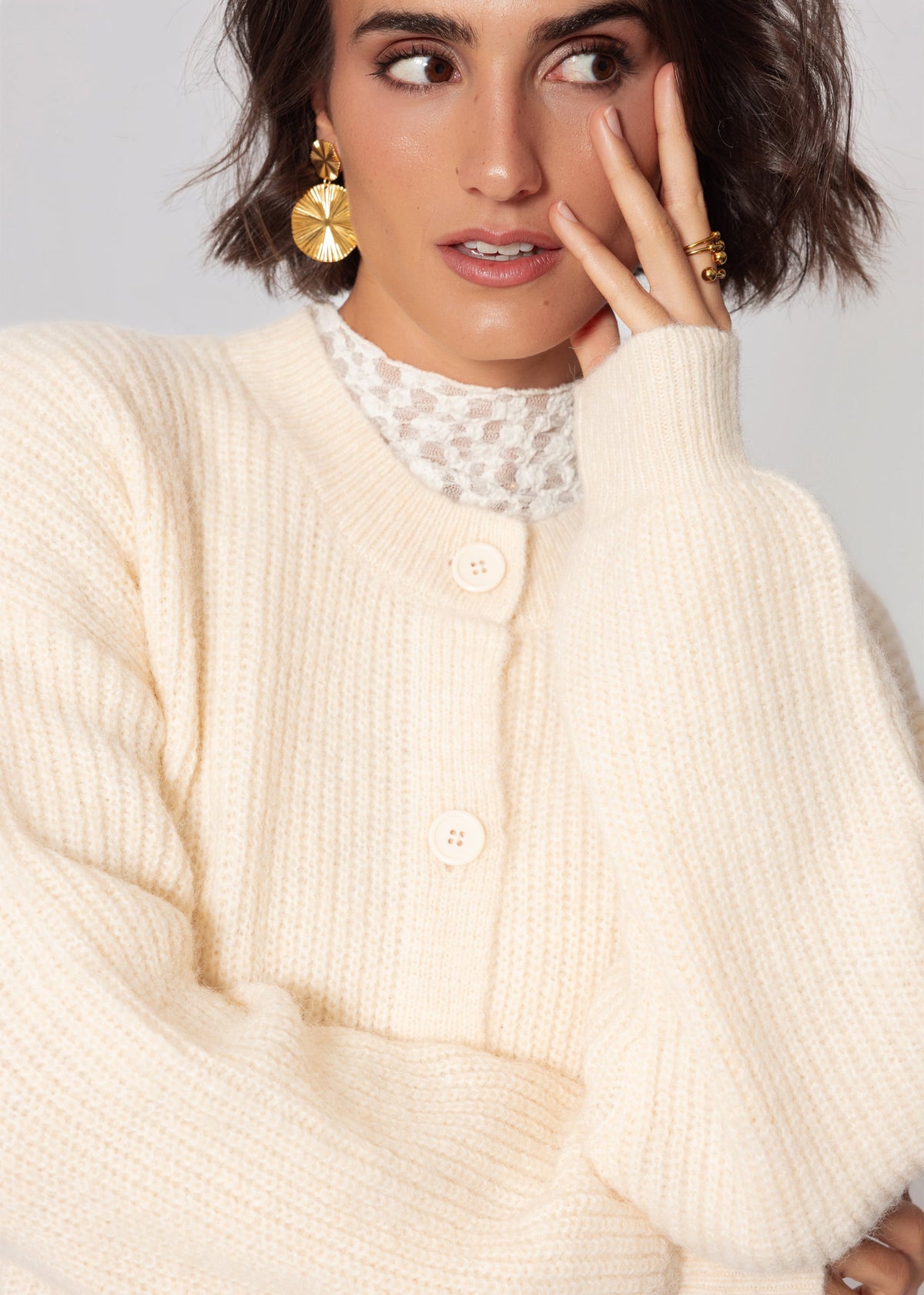 Cardigan mit Rundhalsausschnitt - offwhite