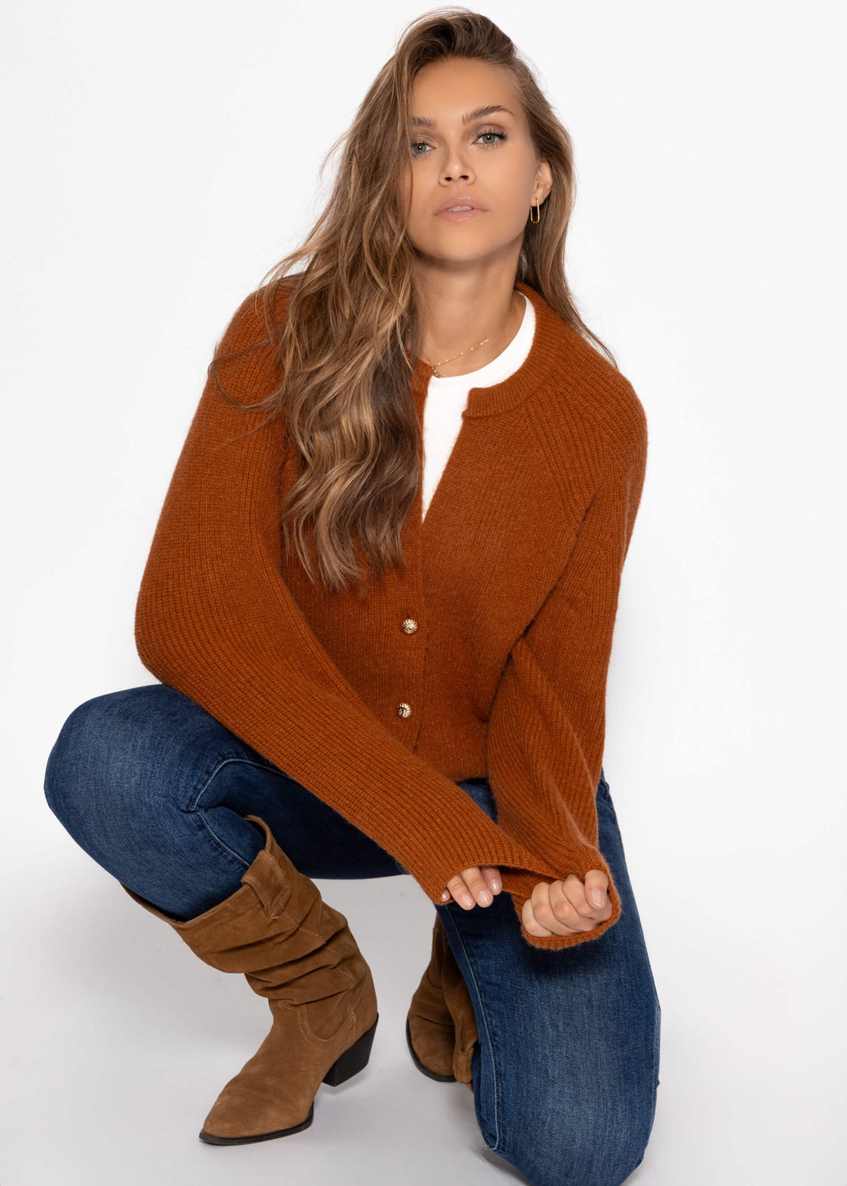 Cardigan with V -neck - brown
