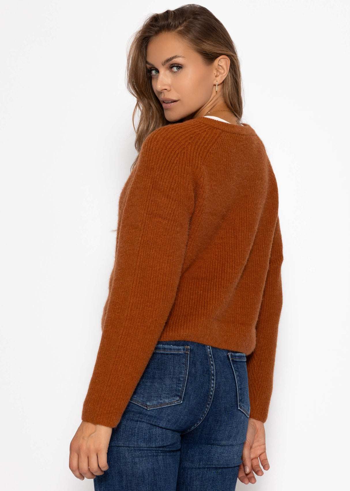 Cardigan with V -neck - brown