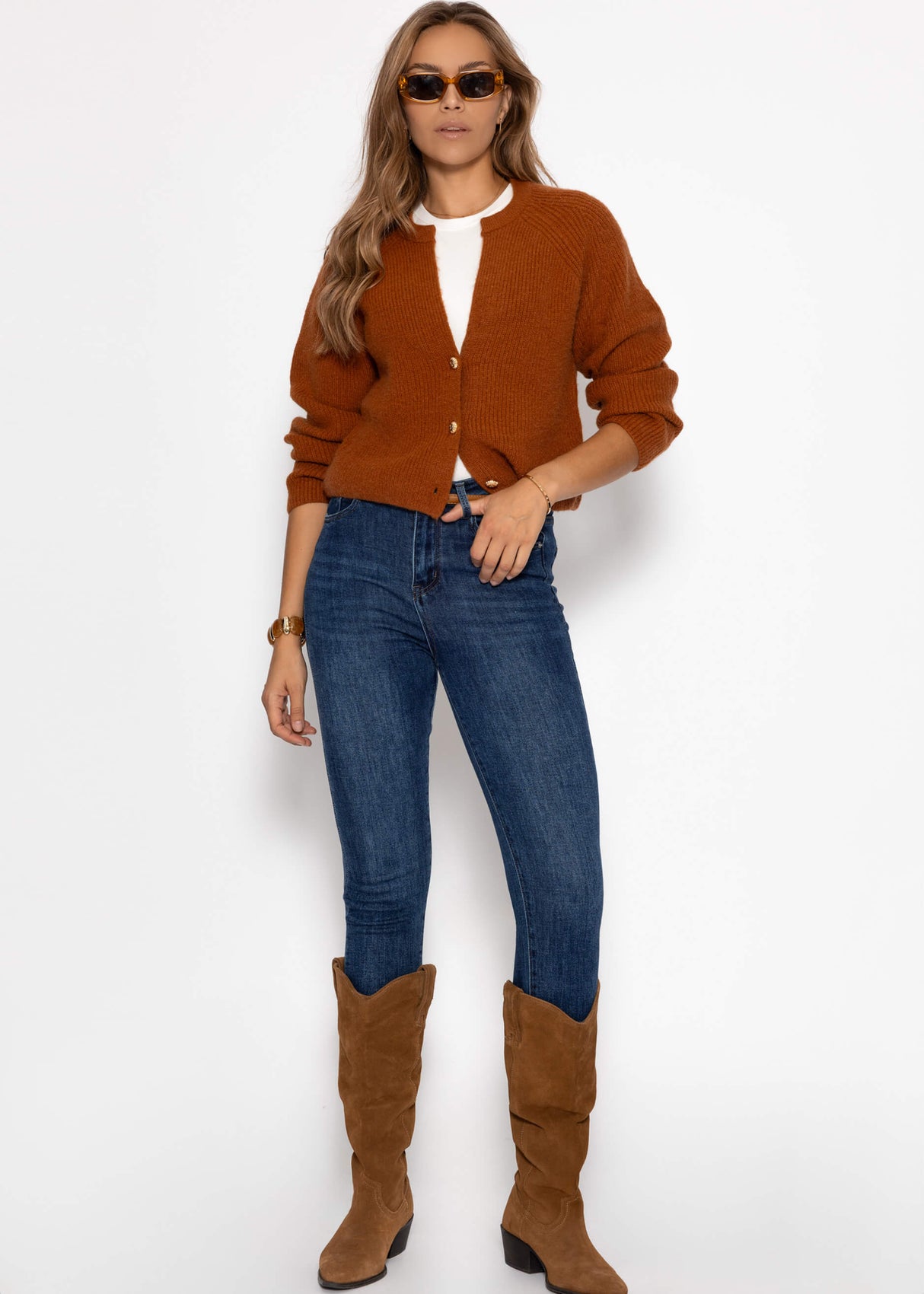 Cardigan with V -neck - brown