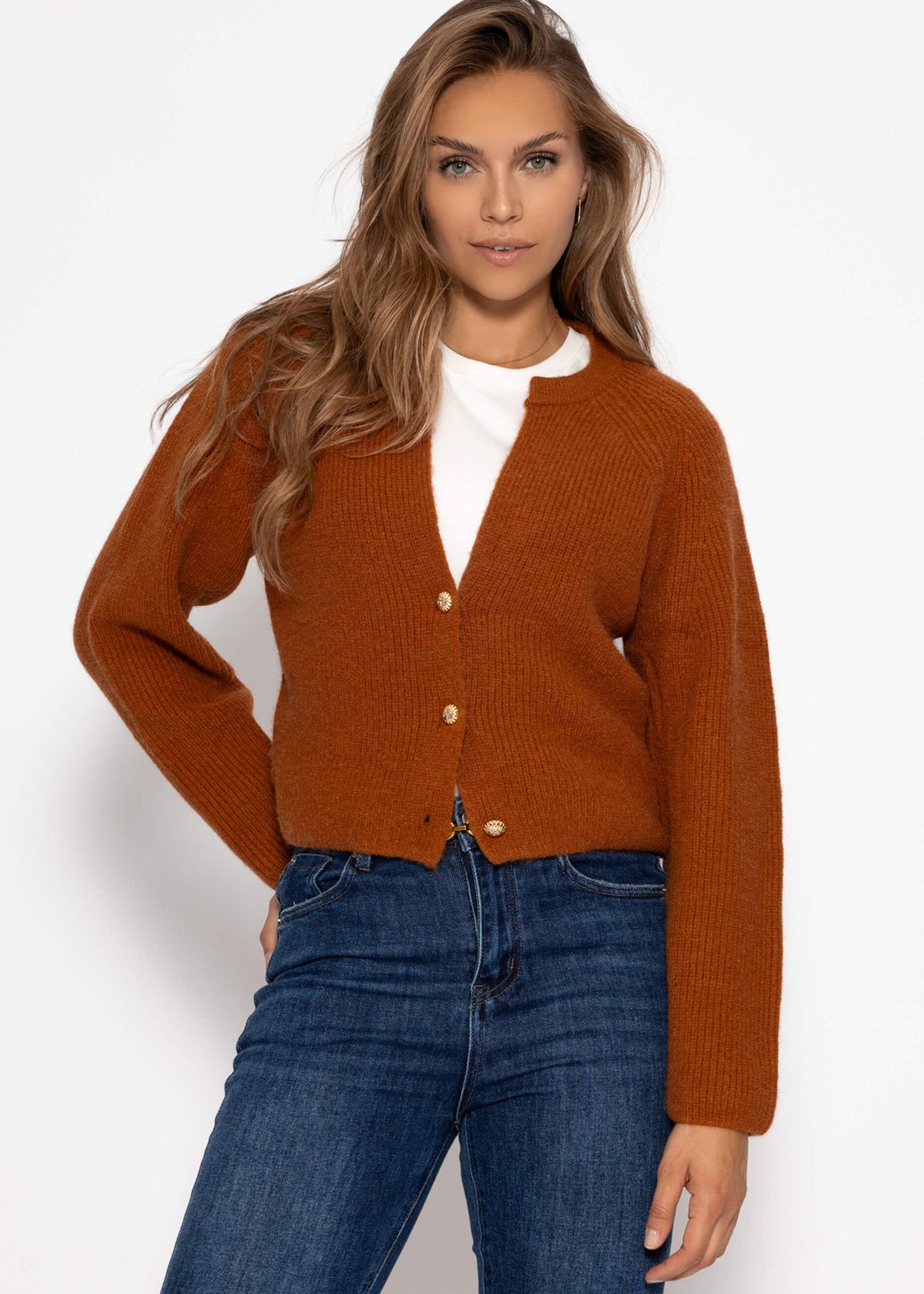 Cardigan with V -neck - brown