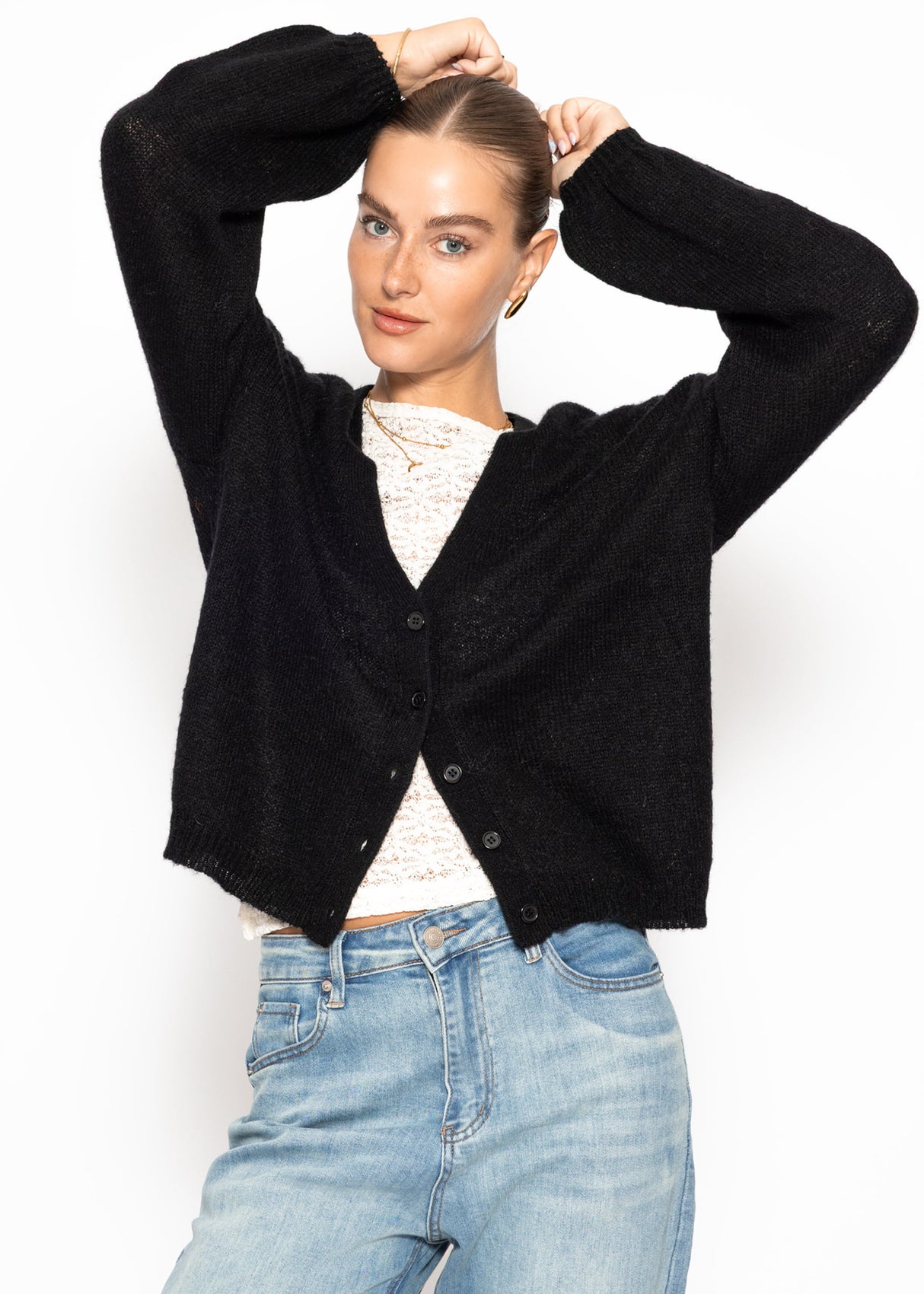 Striped cardigan with V -neck - black