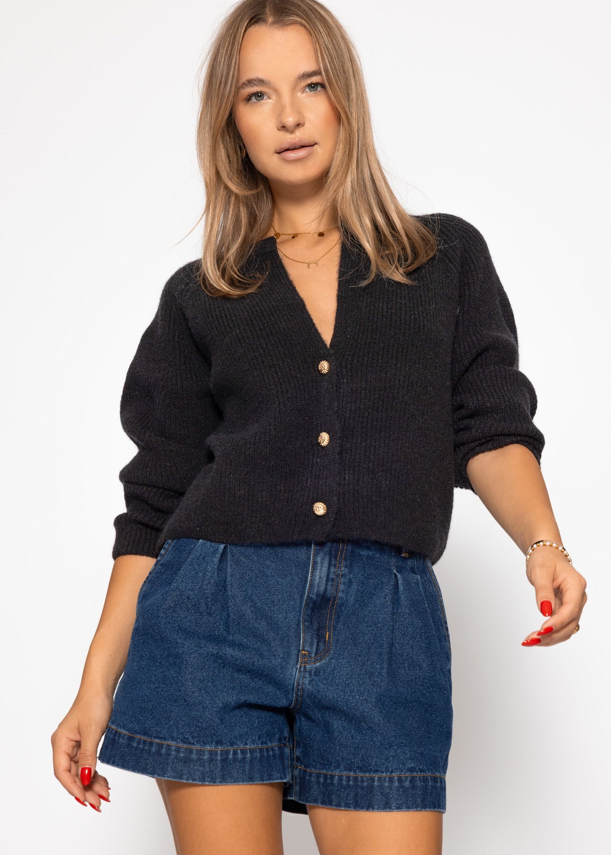 Cardigan with V -neck - black