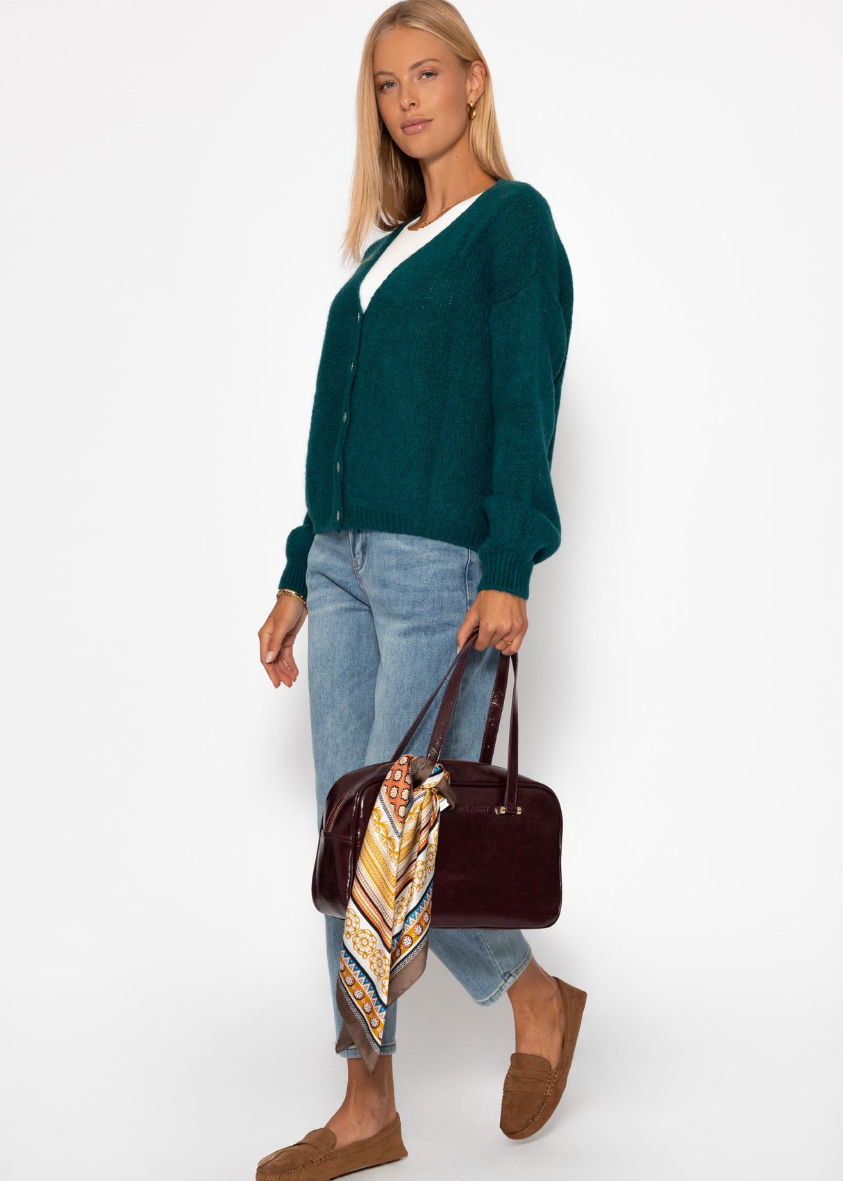 Cardigan mit V-Ausschnitt und Knopfleiste - dunkelgrün