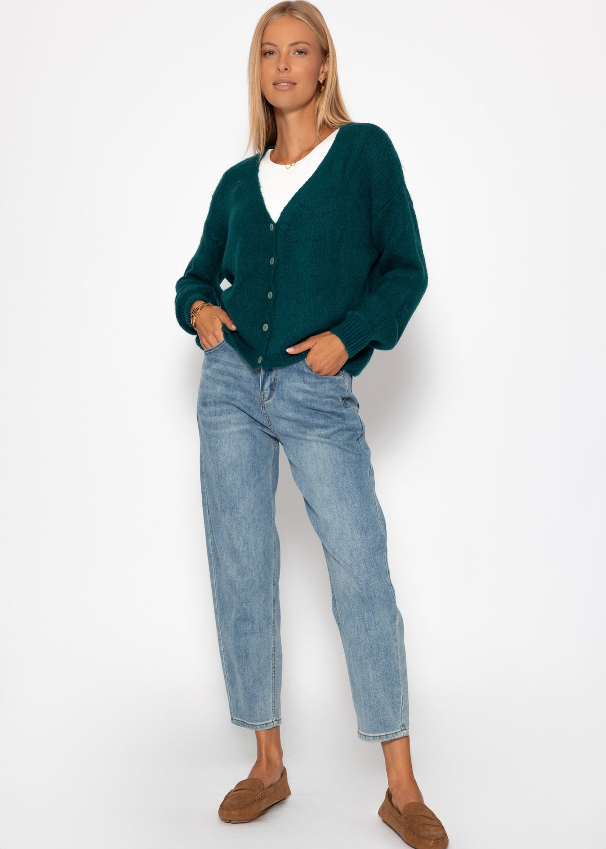 Cardigan mit V-Ausschnitt und Knopfleiste - dunkelgrün