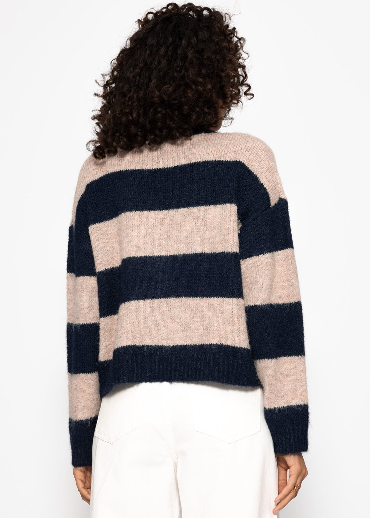 Cardigan mit Blockstreifen und V-Ausschnitt - dunkelblau