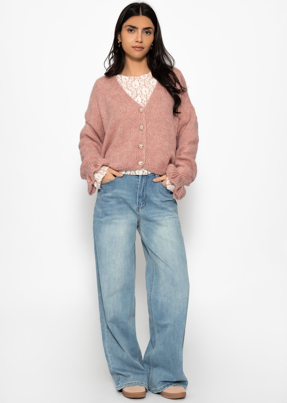 Cardigan mit Volants - altrosa