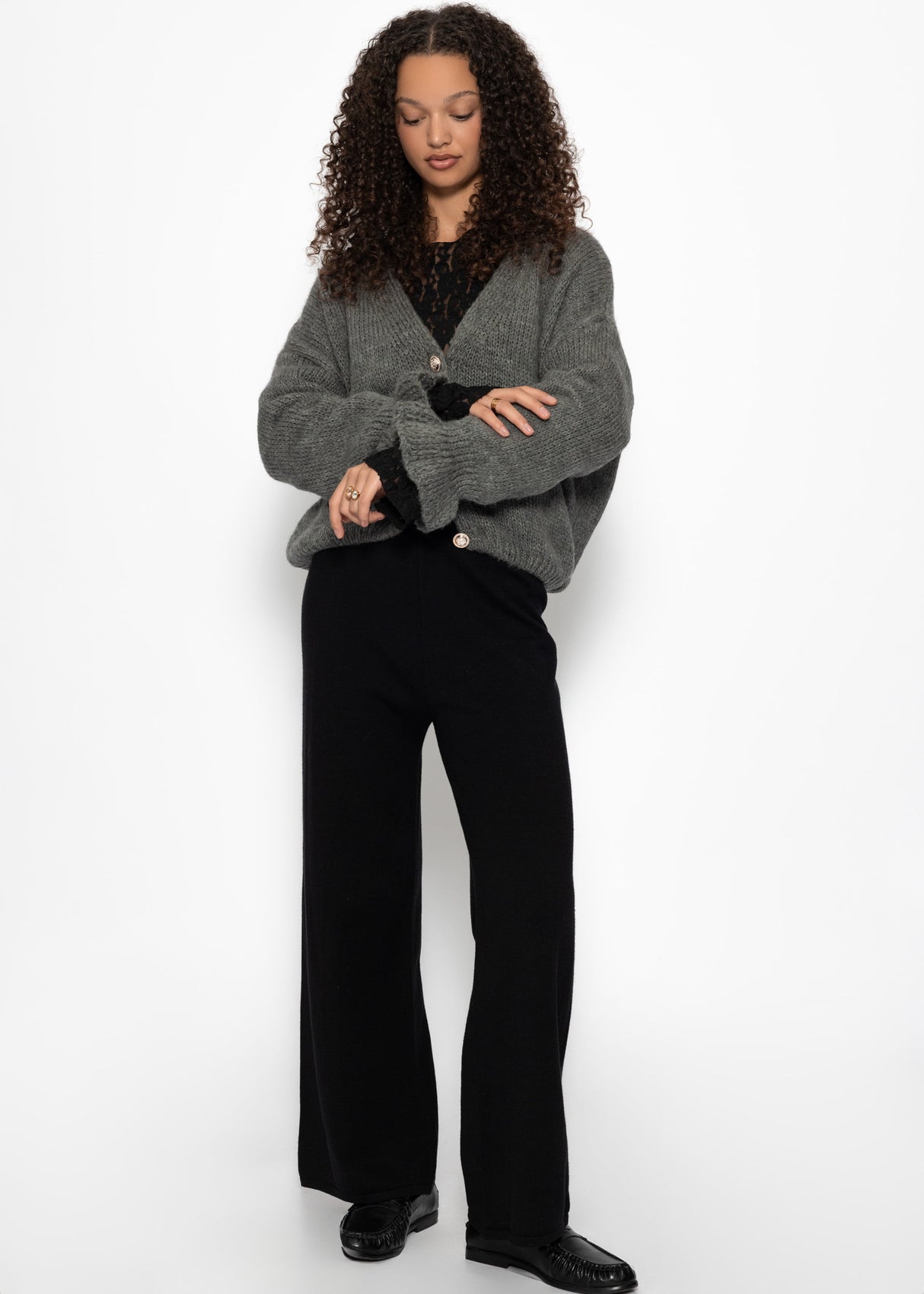 Cardigan with flounces - dark gray