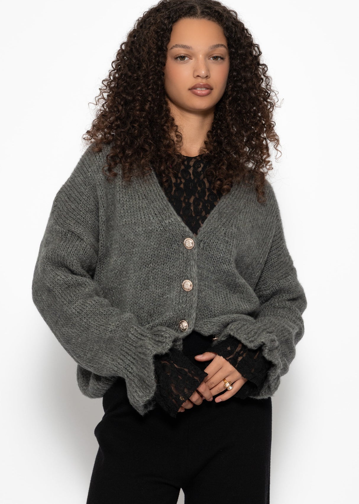 Cardigan with flounces - dark gray
