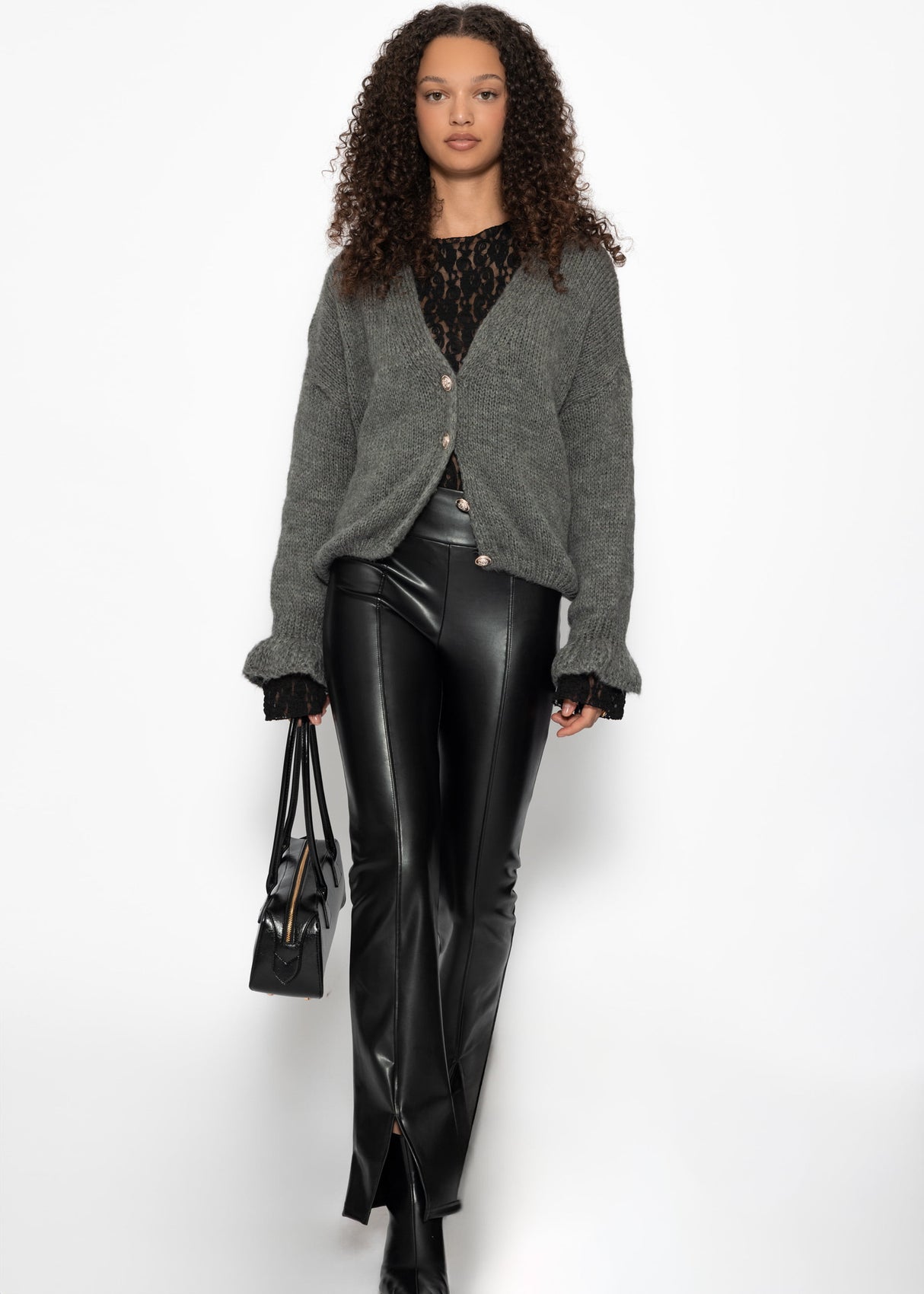 Cardigan with flounces - dark gray