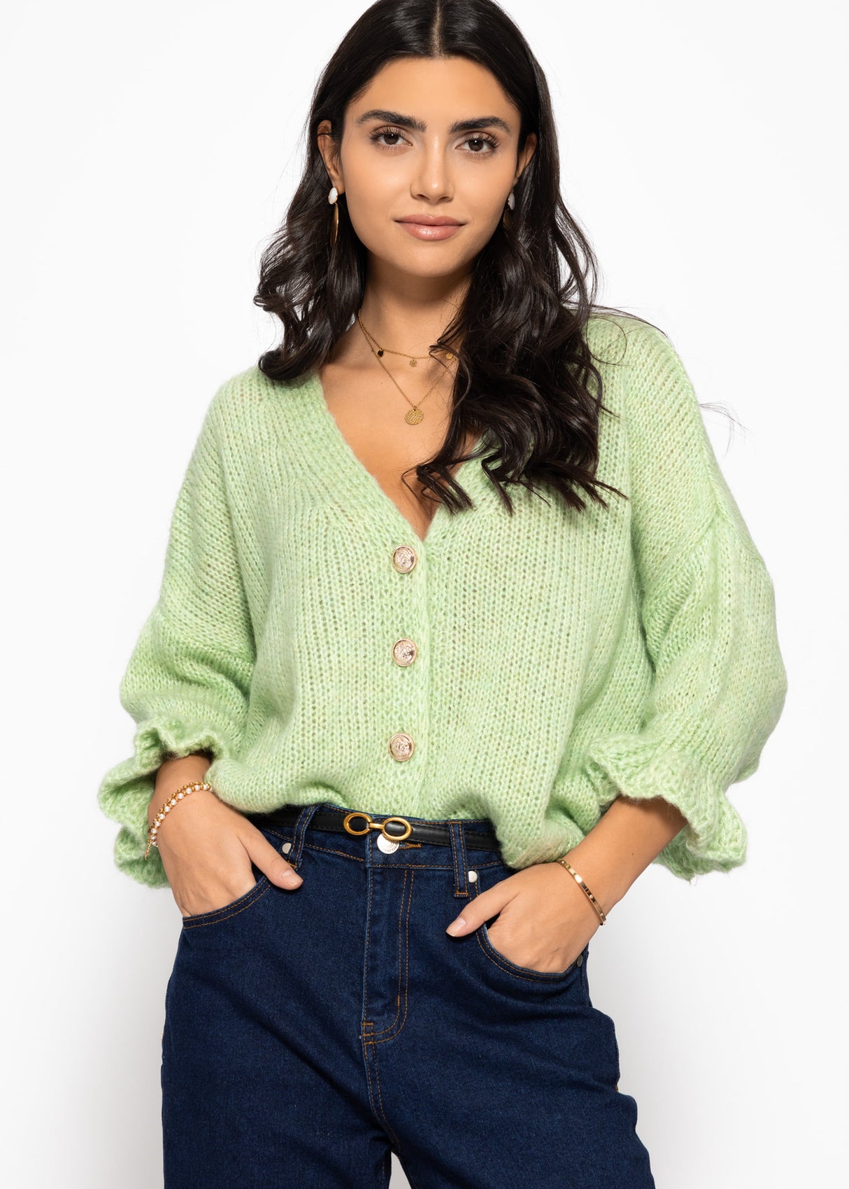 Cardigan mit 3/4-Ärmeln - grün