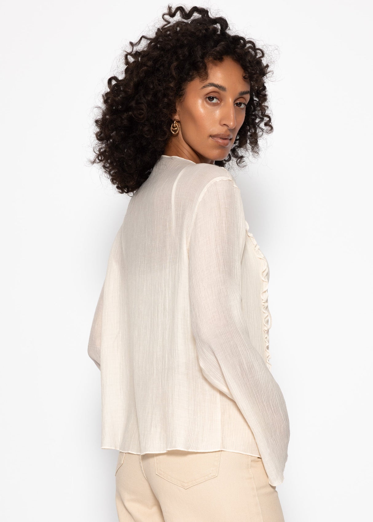 Chiffon Bluse mit Schleifenverschluss - hellbeige