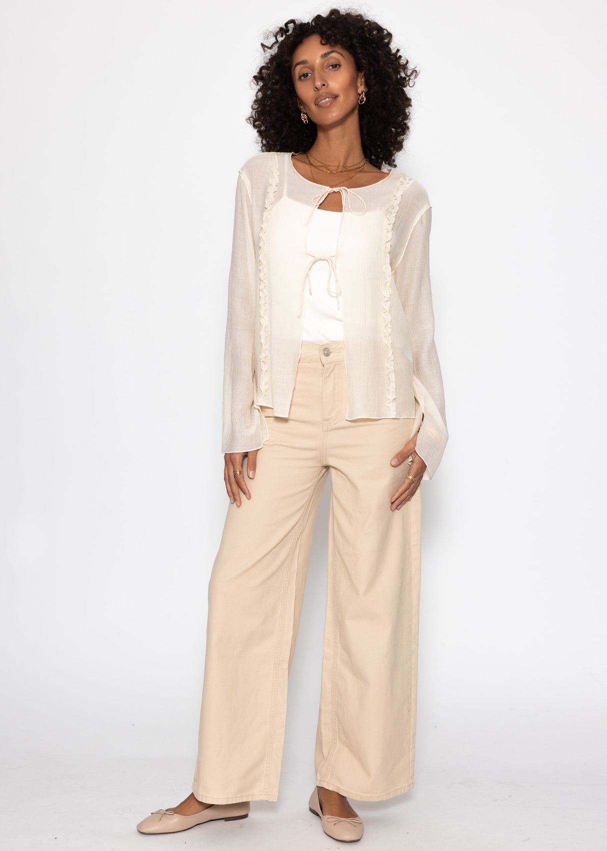 Chiffon Bluse mit Schleifenverschluss - hellbeige