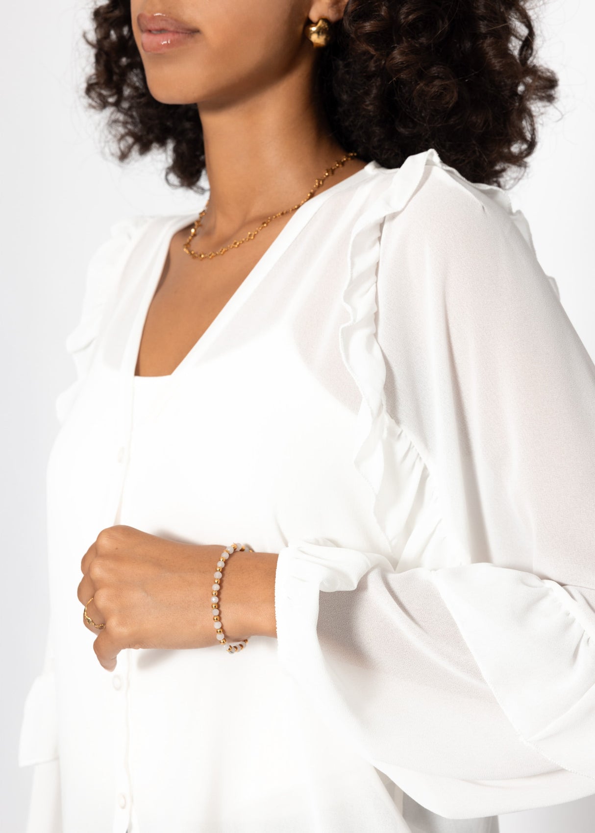 Chiffon Bluse mit Volants - offwhite