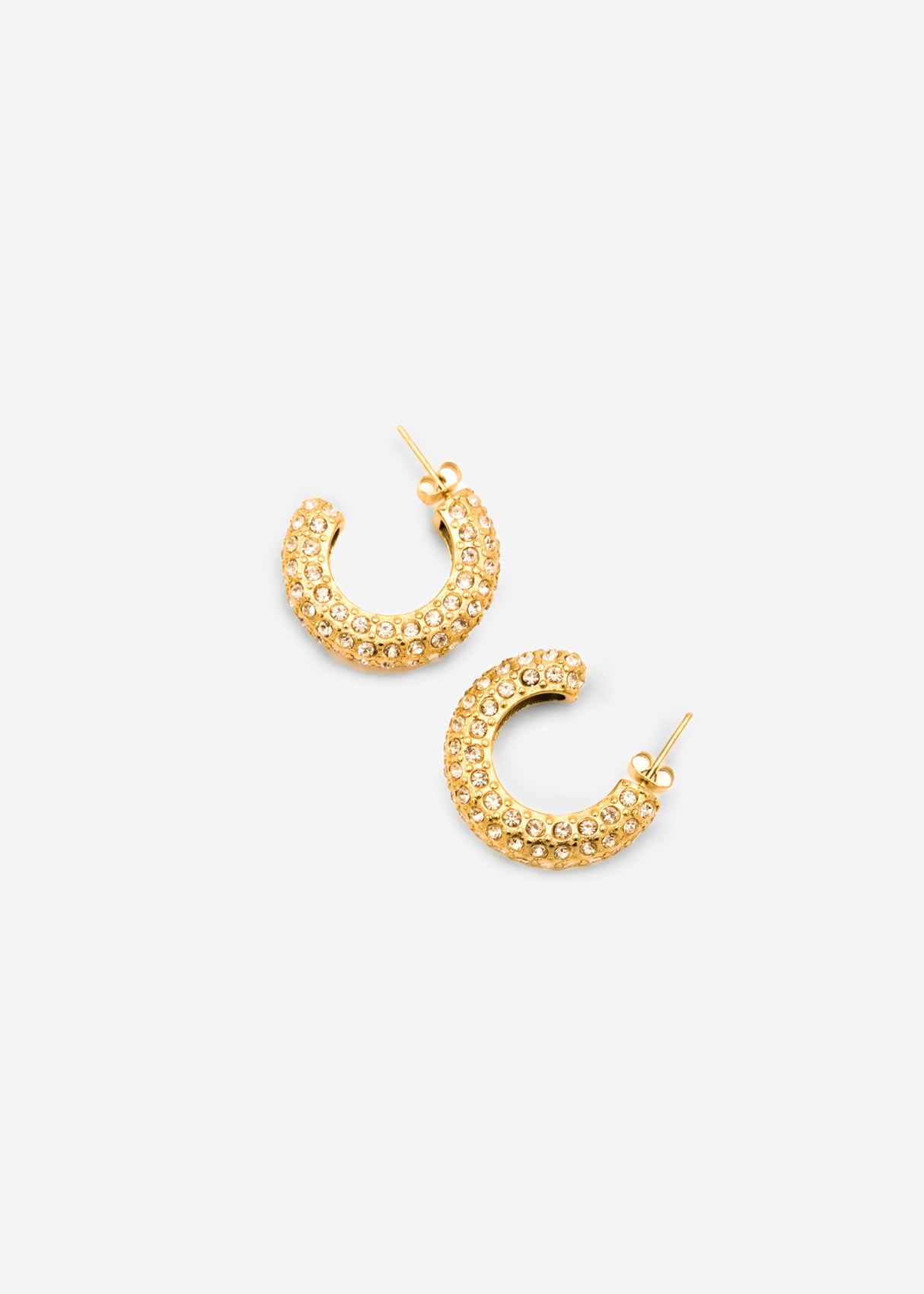 Hoop earrings with glitter stones - gold