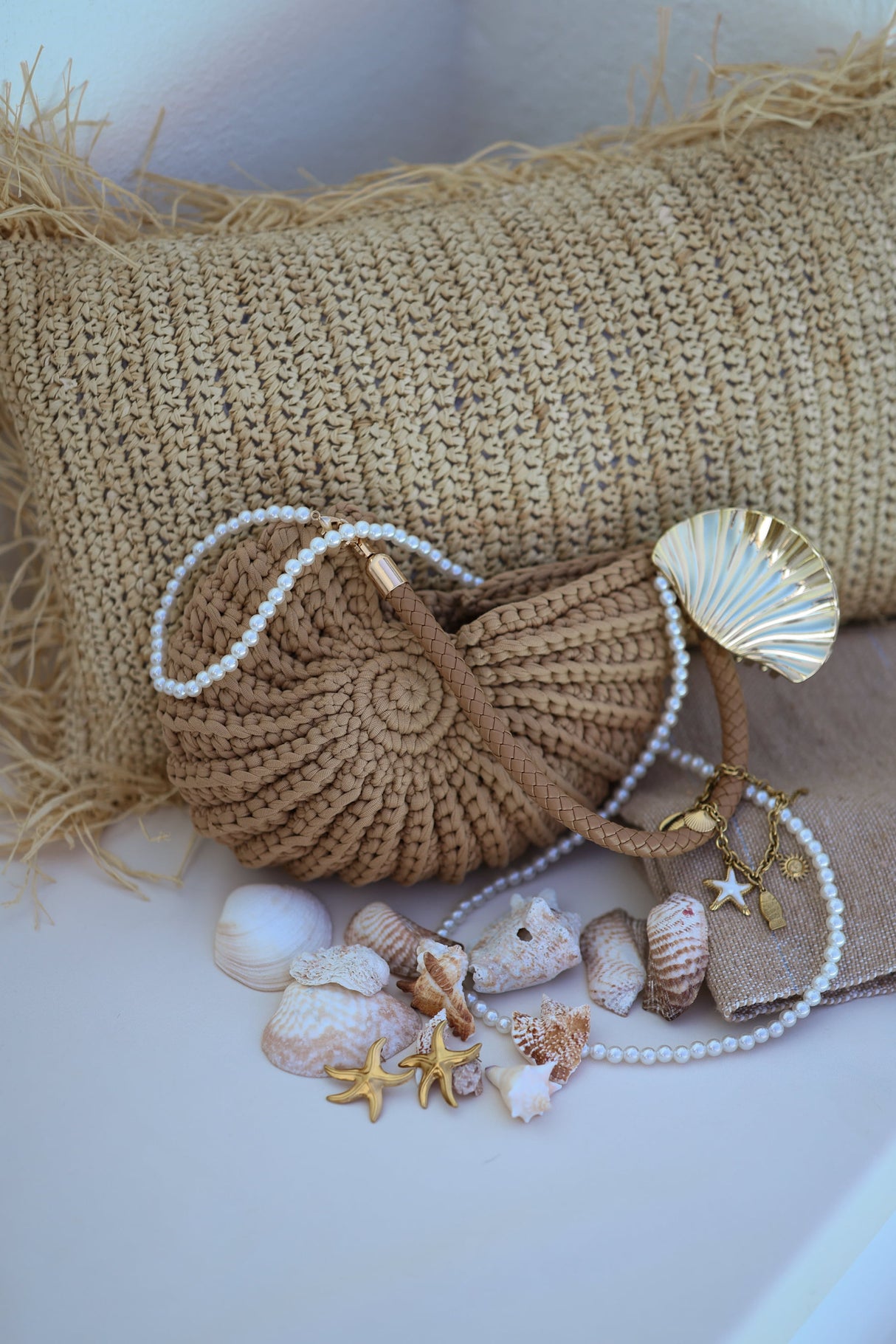 Crochet Muschel Tasche - beige
