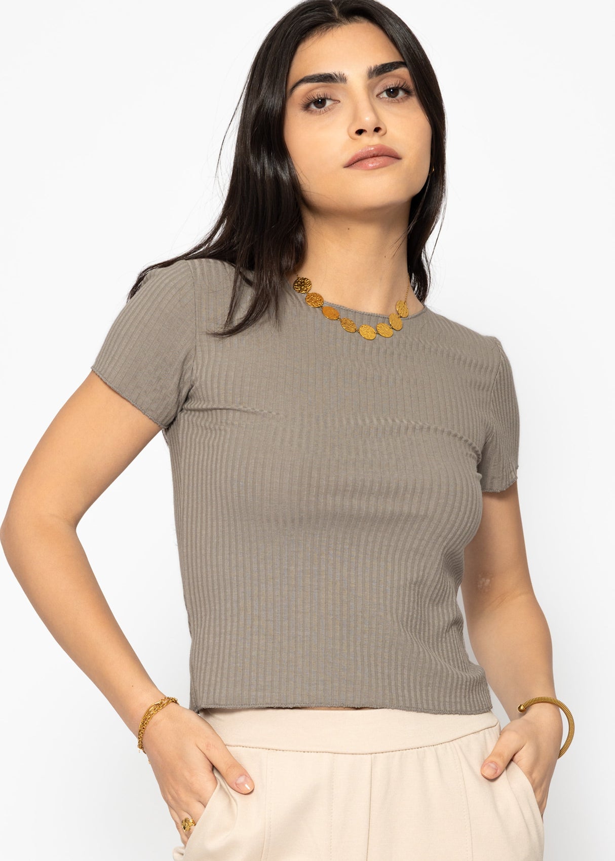 Crop-Shirt, taupe