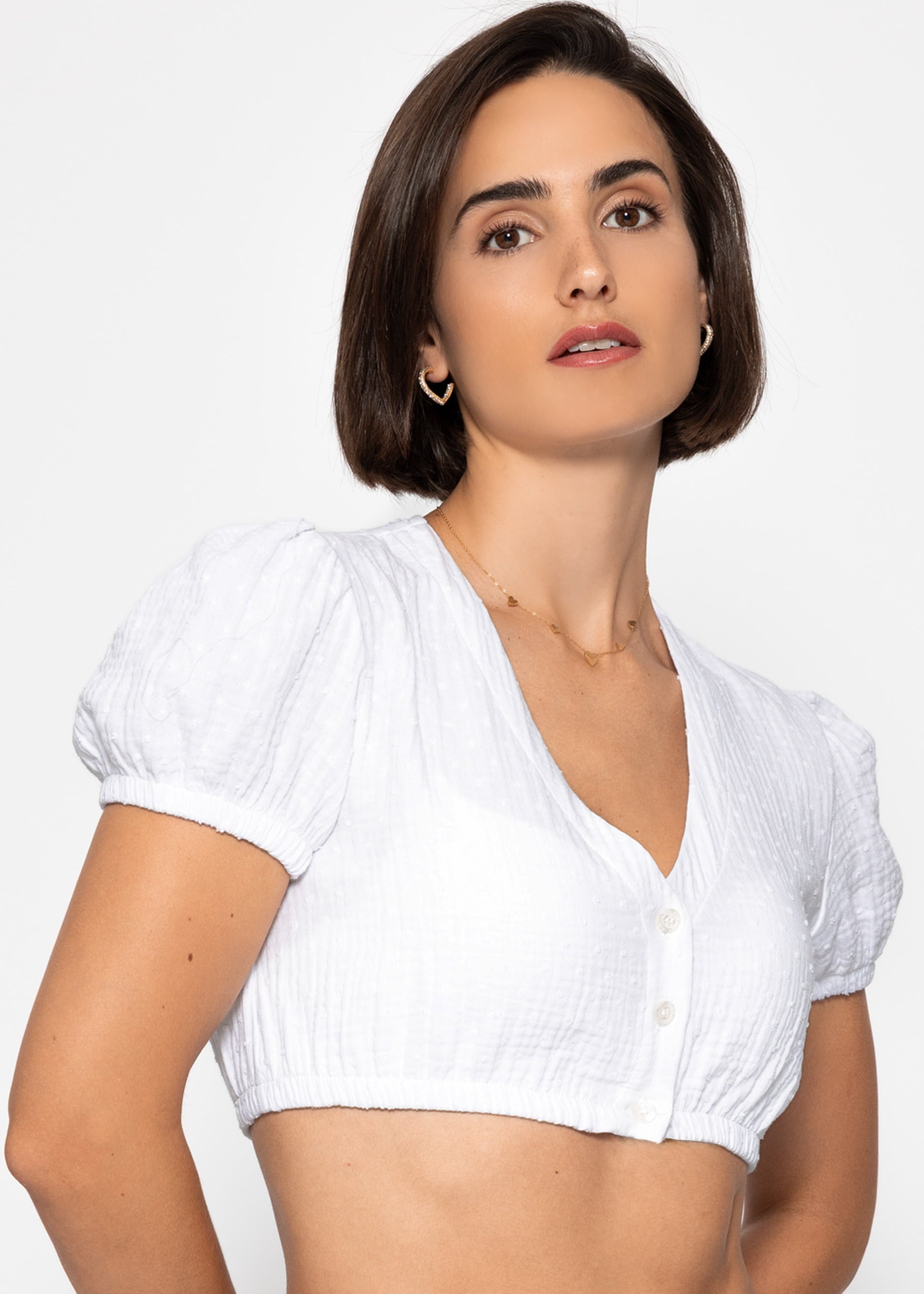 Dirndlbluse aus Musselin mit Tupfen - weiß