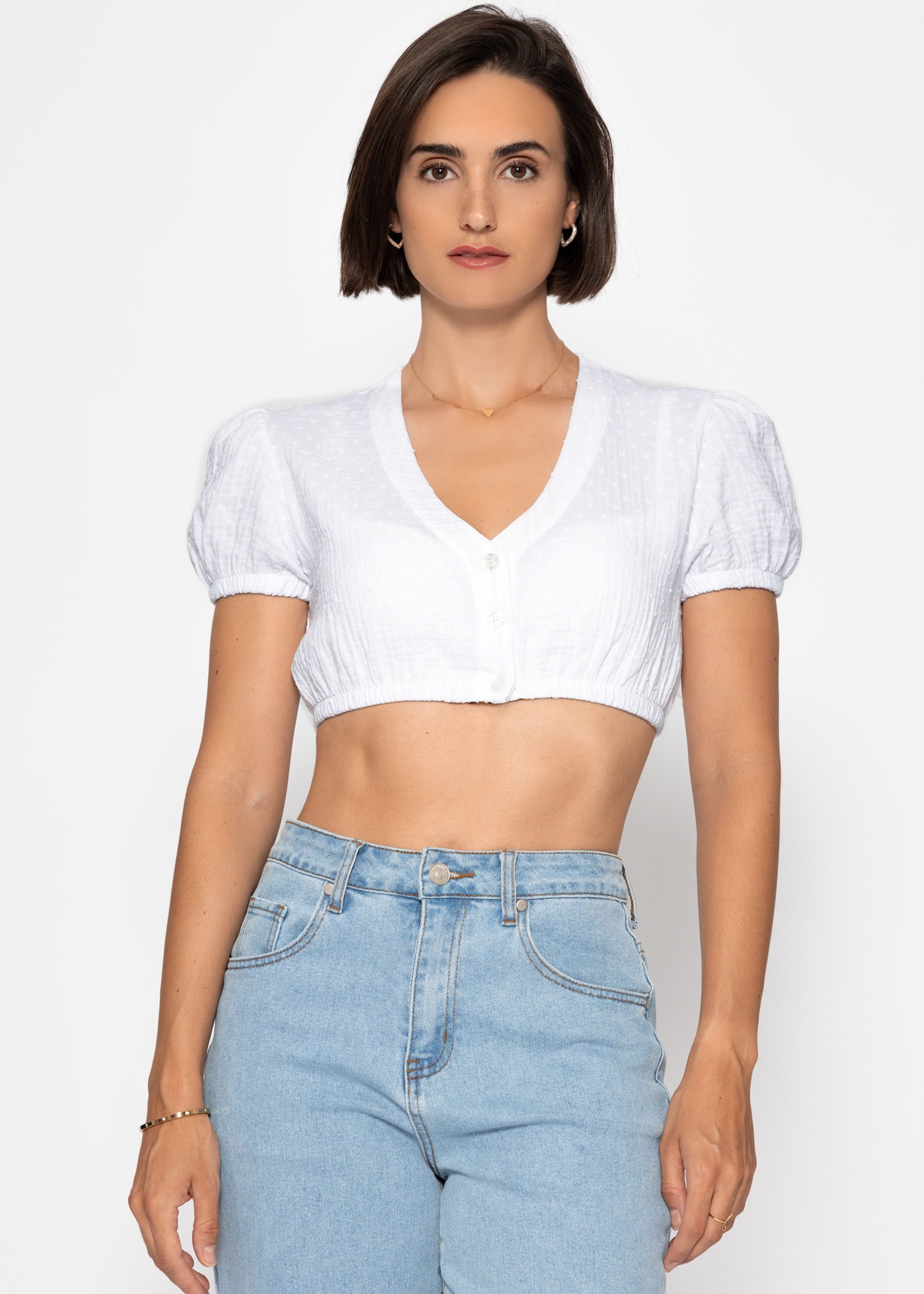 Dirndlbluse aus Musselin mit Tupfen - weiß