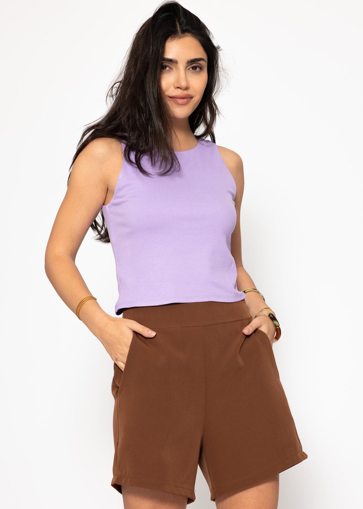 Doppellagiges, geripptes Tank Top - flieder