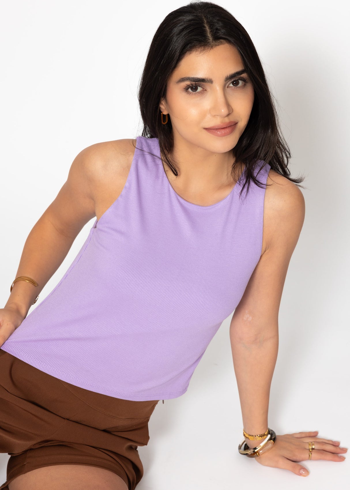 Doppellagiges, geripptes Tank Top - flieder