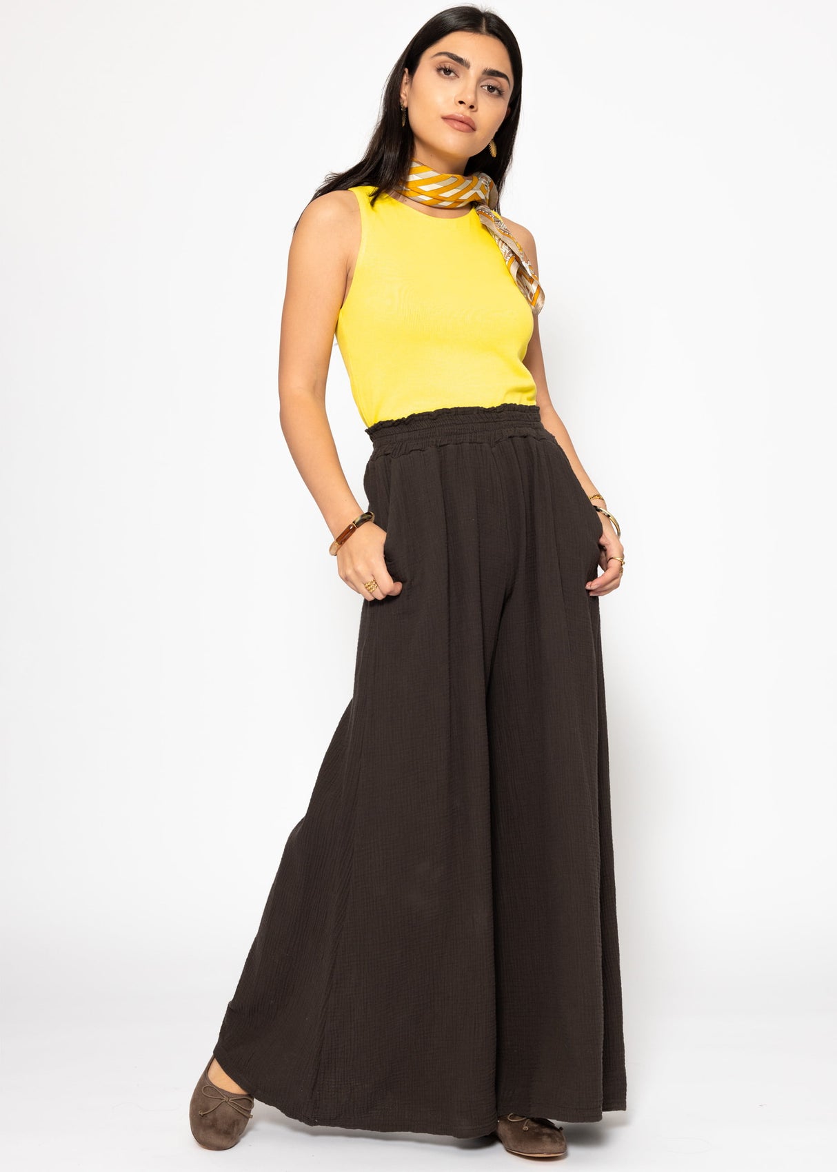 Doppellagiges, geripptes Tank Top - gelb