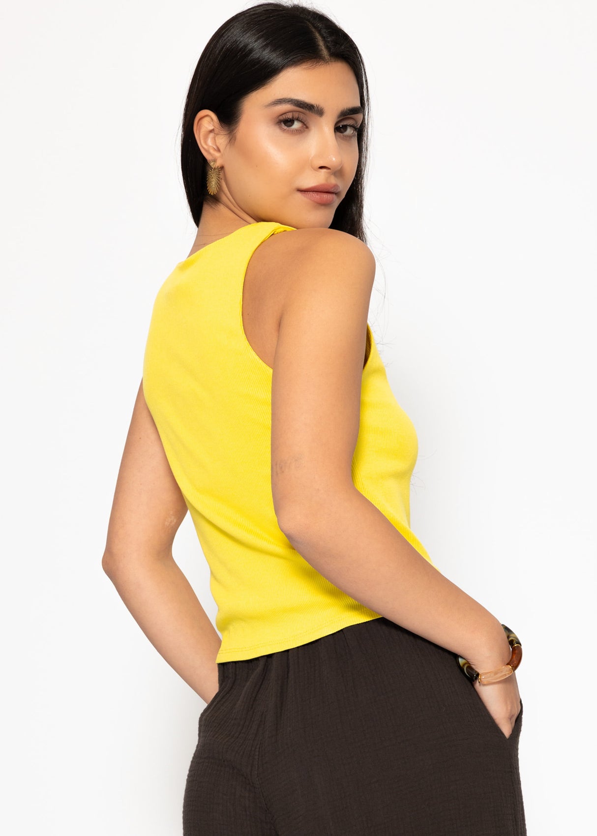 Doppellagiges, geripptes Tank Top - gelb