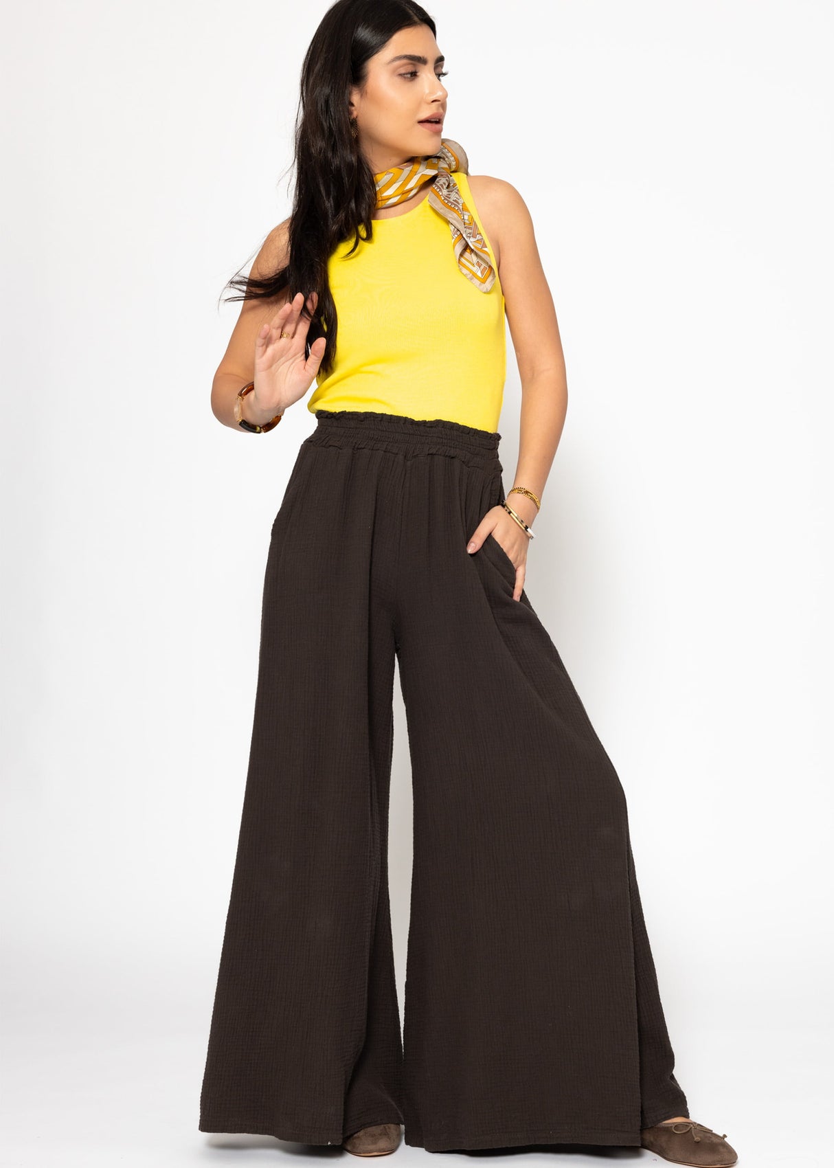 Doppellagiges, geripptes Tank Top - gelb