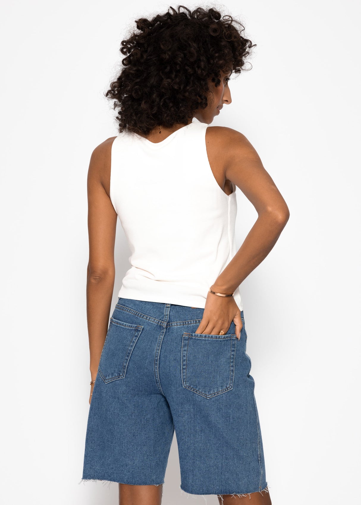 Double-layered, ribbed tank top - offwhite