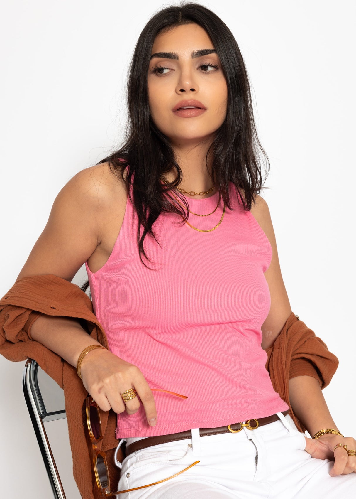 Doppellagiges, geripptes Tank Top - pink