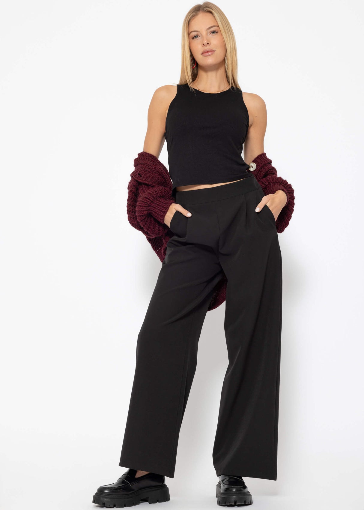 Doppellagiges, geripptes Tank Top - schwarz