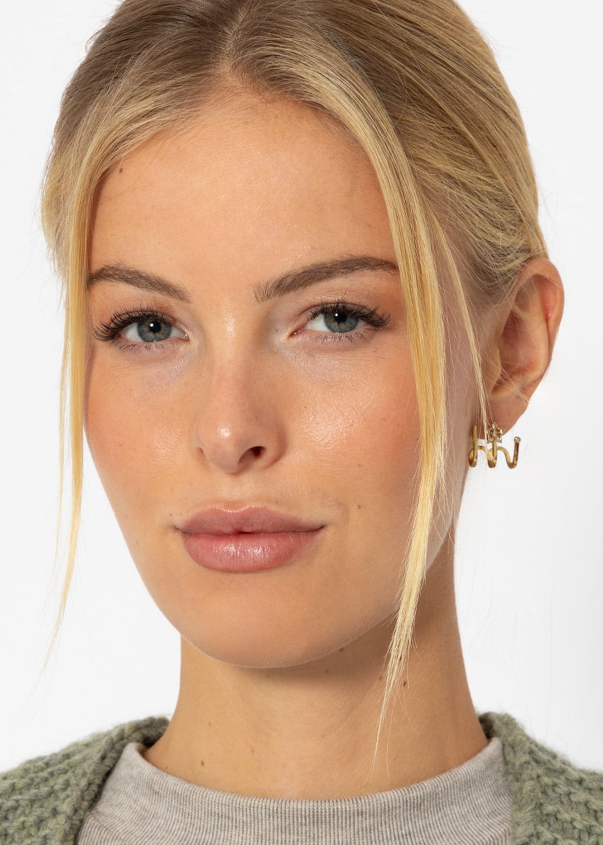 Triple hoop earrings with glitter stone - gold