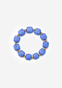 Elasticated beaded bracelet with gold accents - blue