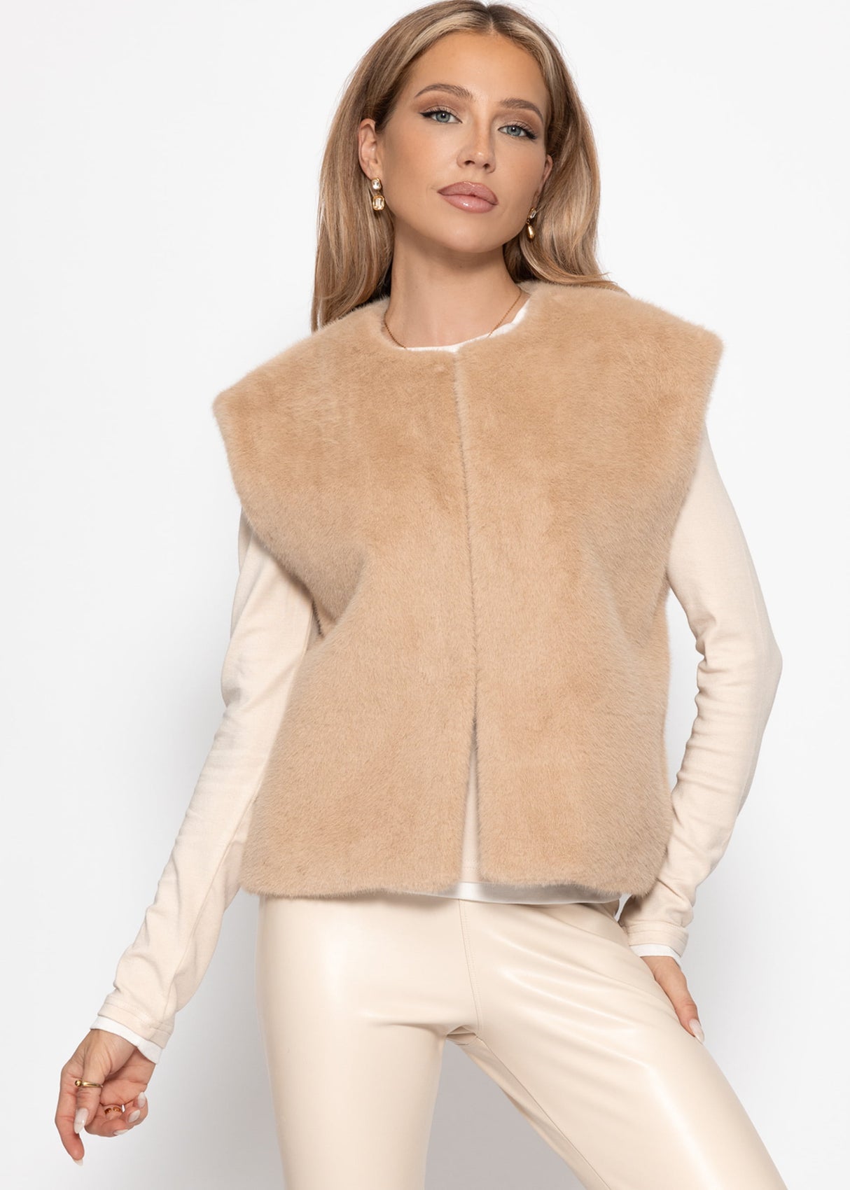 Elegante Kunstfell Weste - beige